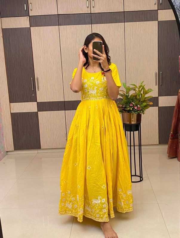YNF Wholesale Pure Cotton Embroidered Gown  | Surat Manufacturer