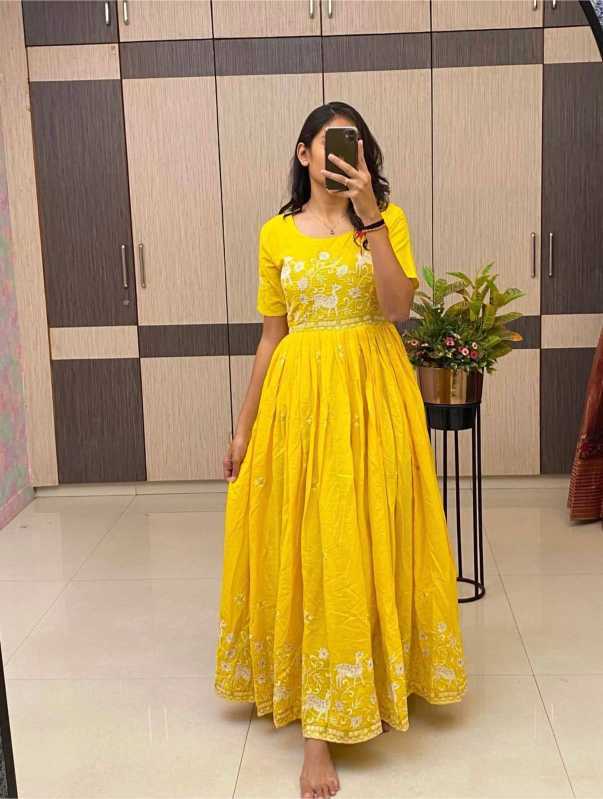 YNF Wholesale Pure Cotton Embroidered Gown  | Surat Manufacturer
