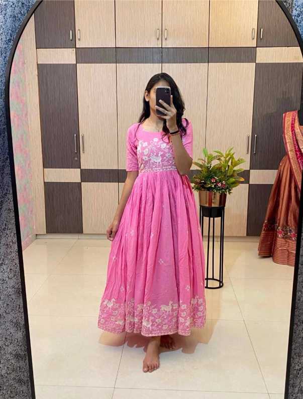 YNF Wholesale Pure Cotton Embroidered Gown  | Surat Manufacturer