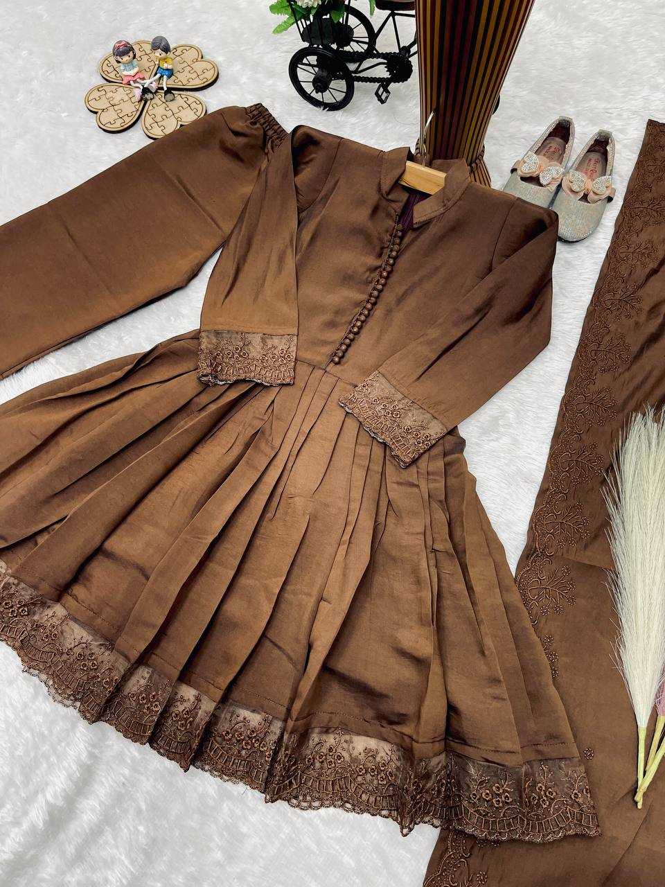 YNF Wholesale Heavy Roman Silk Kids Gown  | Surat Manufacturer