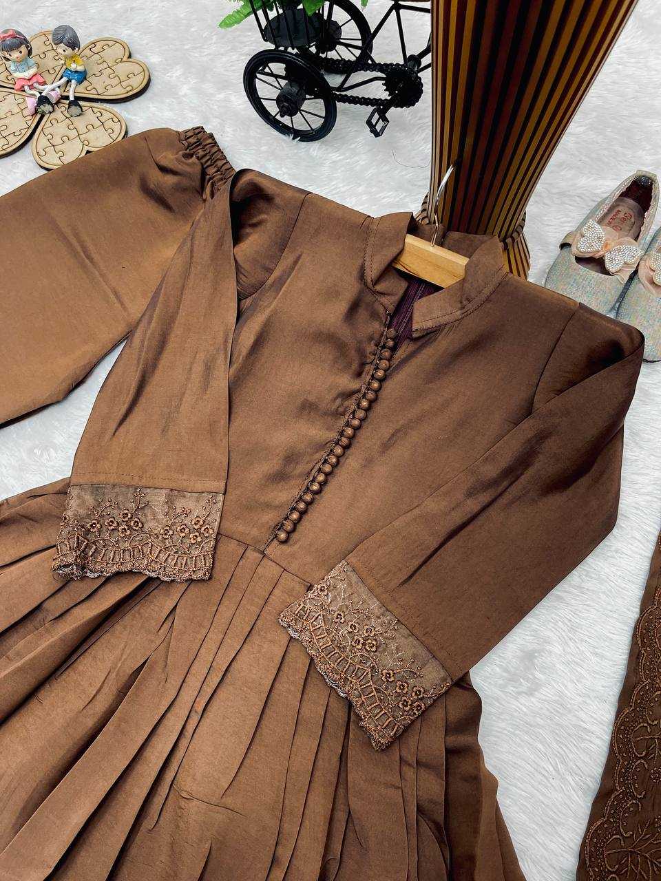 YNF Wholesale Heavy Roman Silk Kids Gown  | Surat Manufacturer