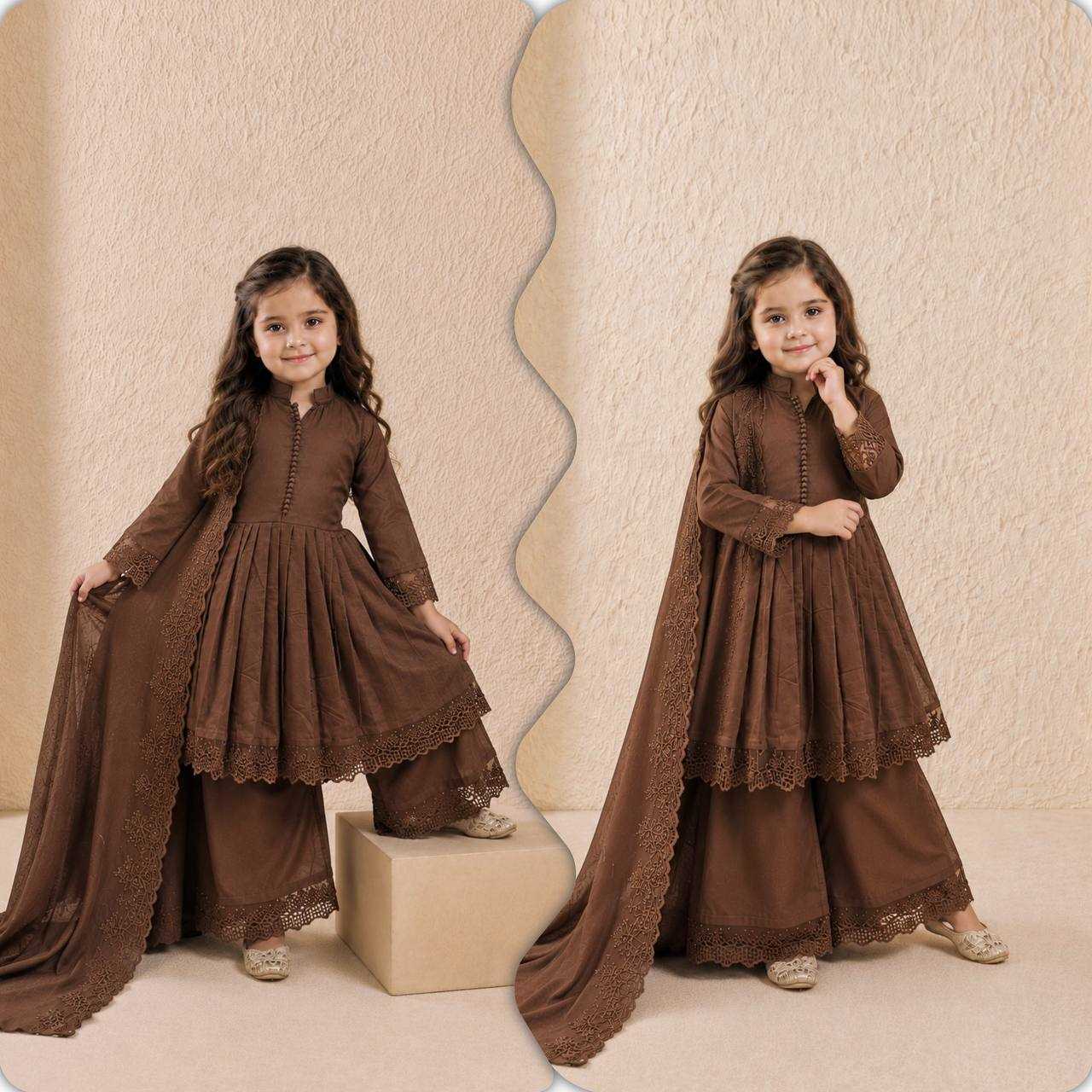 YNF Wholesale Heavy Roman Silk Kids Gown  | Surat Manufacturer
