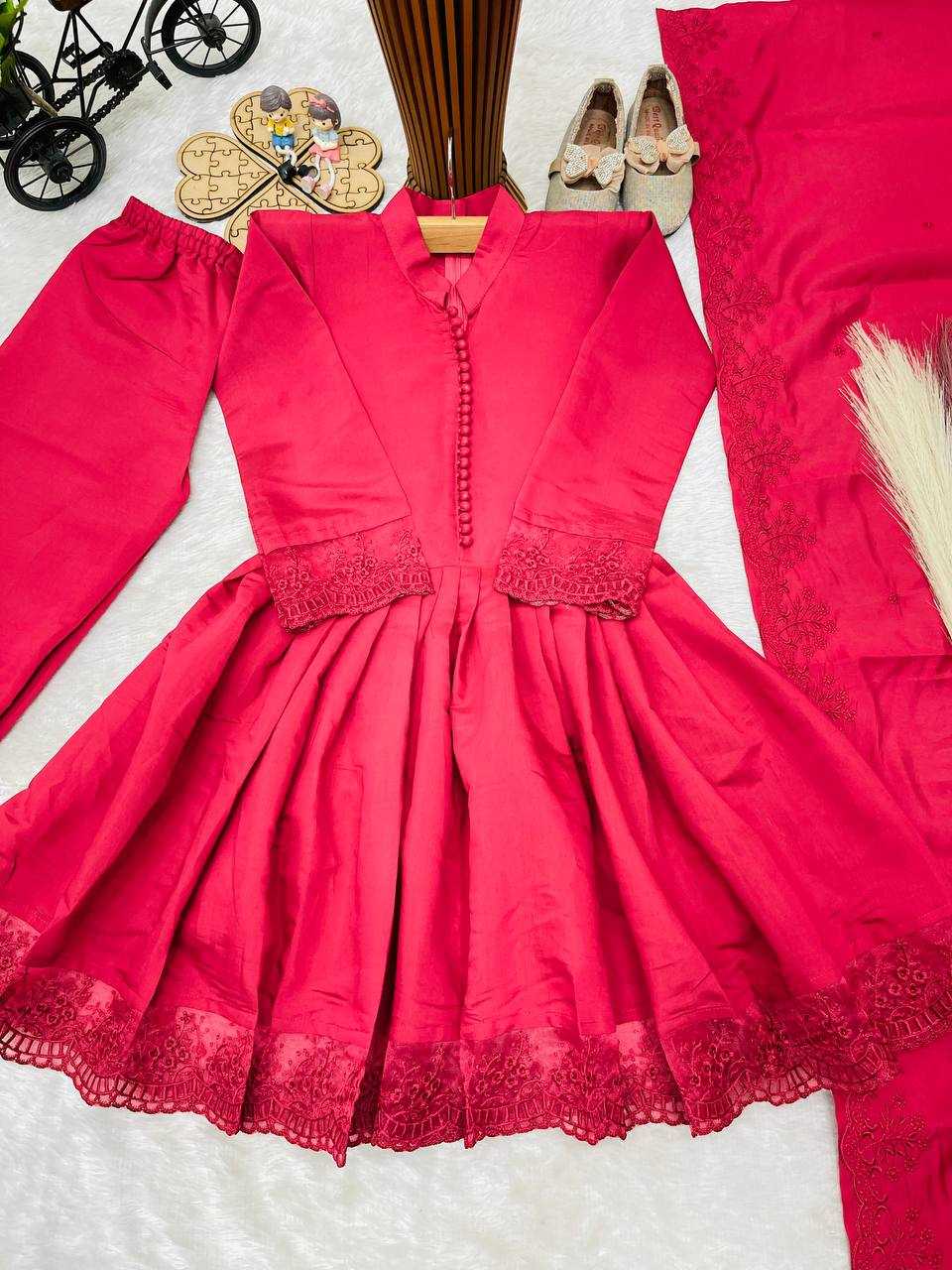 YNF Wholesale Heavy Roman Silk Kids Gown  | Surat Manufacturer