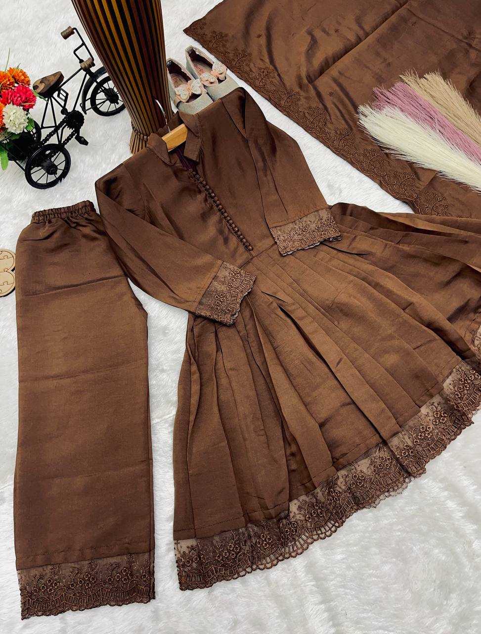 YNF Wholesale Heavy Roman Silk Kids Gown  | Surat Manufacturer
