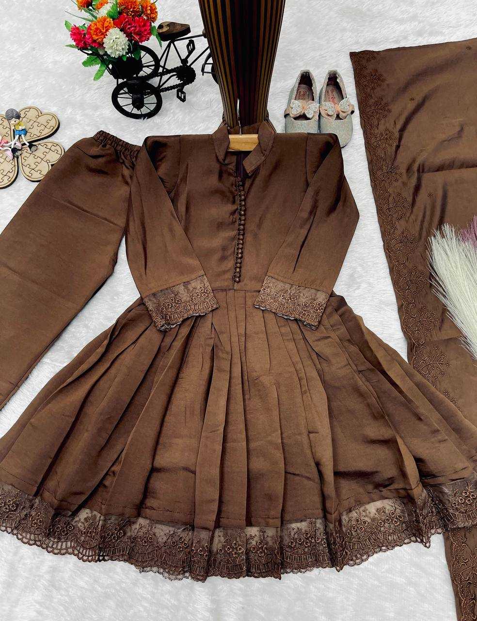 YNF Wholesale Heavy Roman Silk Kids Gown  | Surat Manufacturer