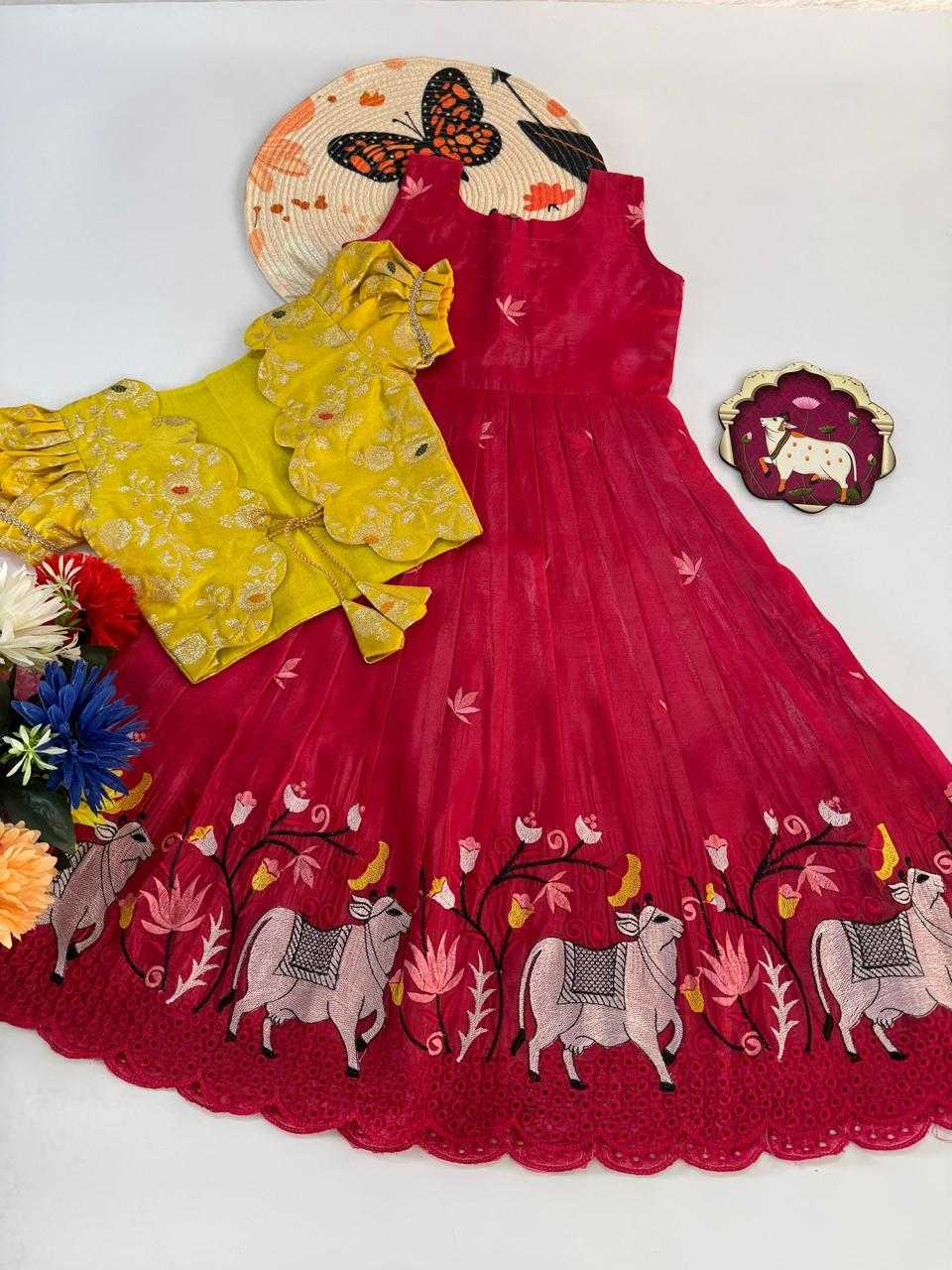 YNF Wholesale Crush Silk Kids Gown  | Surat Manufacturer