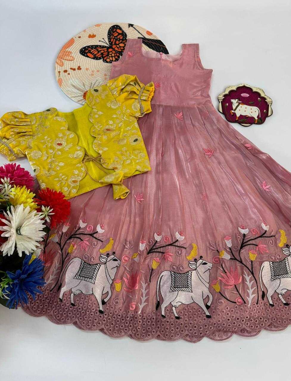 YNF Wholesale Crush Silk Kids Gown  | Surat Manufacturer