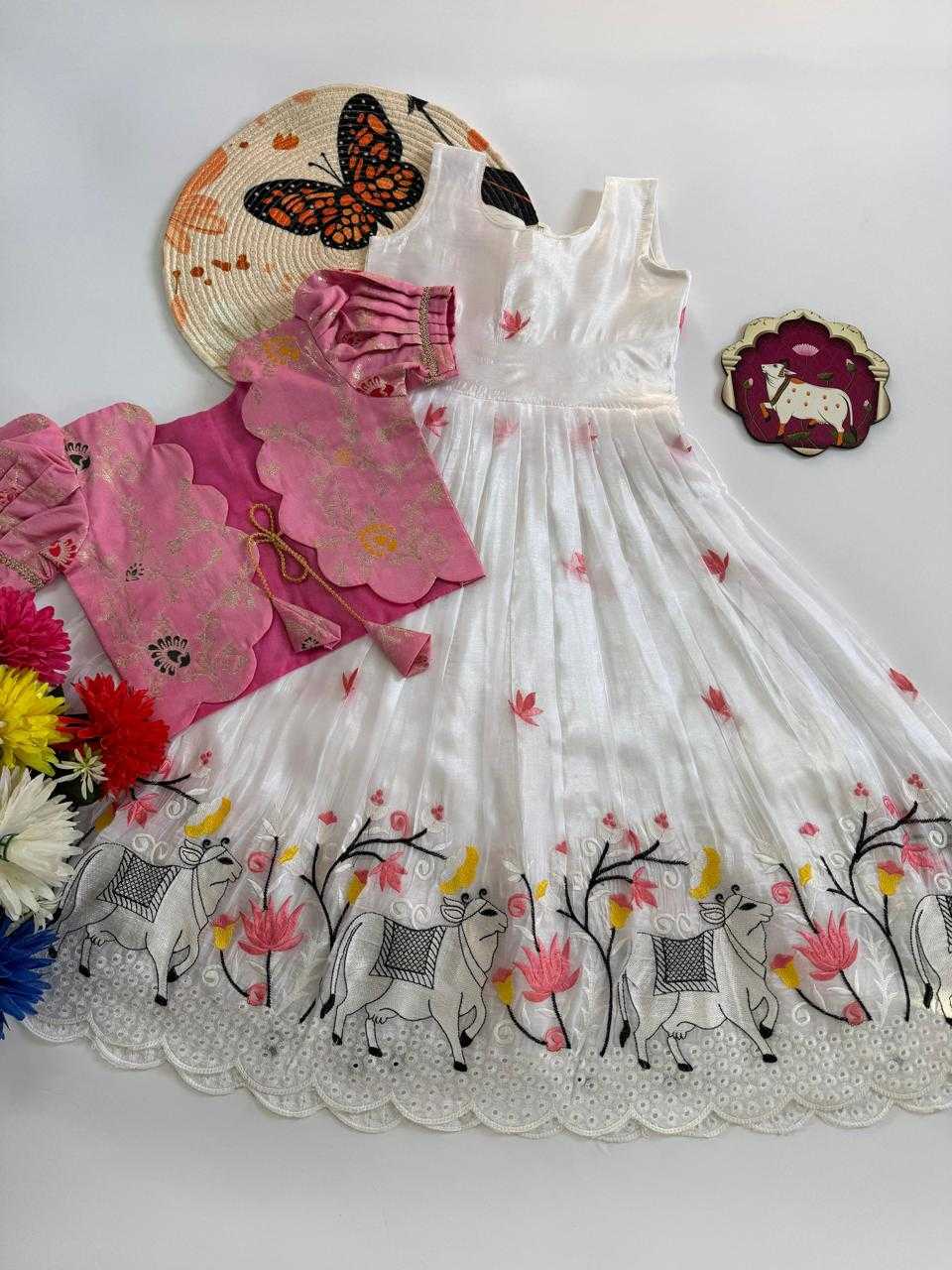 YNF Wholesale Crush Silk Kids Gown  | Surat Manufacturer