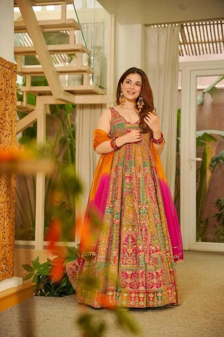 YNF Wholesale Organza Silk Printed Gowns  | Surat Manufacturer