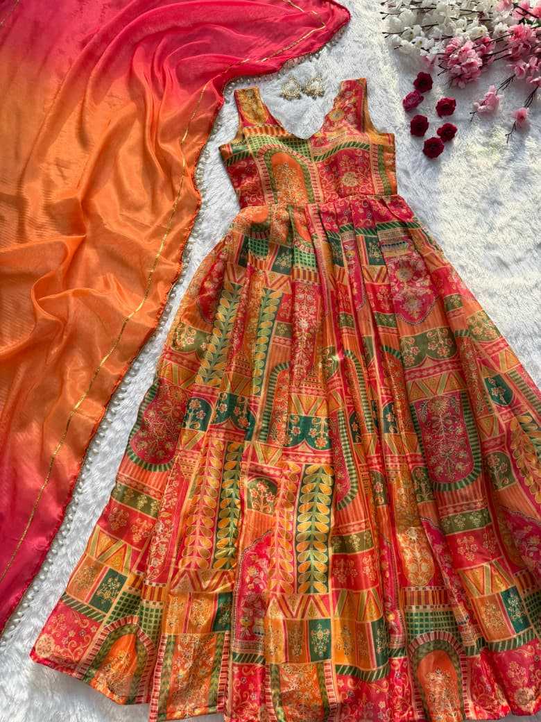 YNF Wholesale Organza Silk Printed Gowns  | Surat Manufacturer