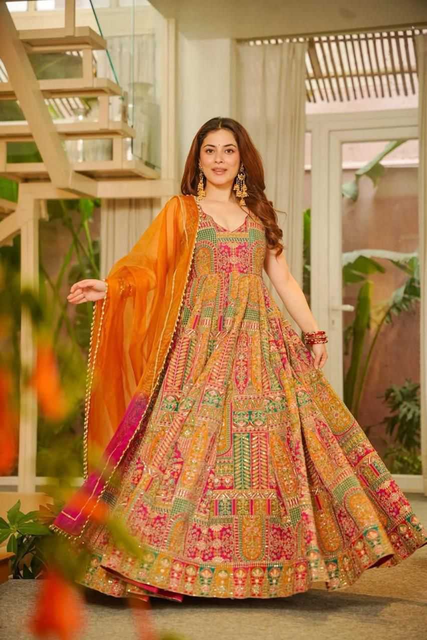 YNF Wholesale Organza Silk Printed Gowns  | Surat Manufacturer