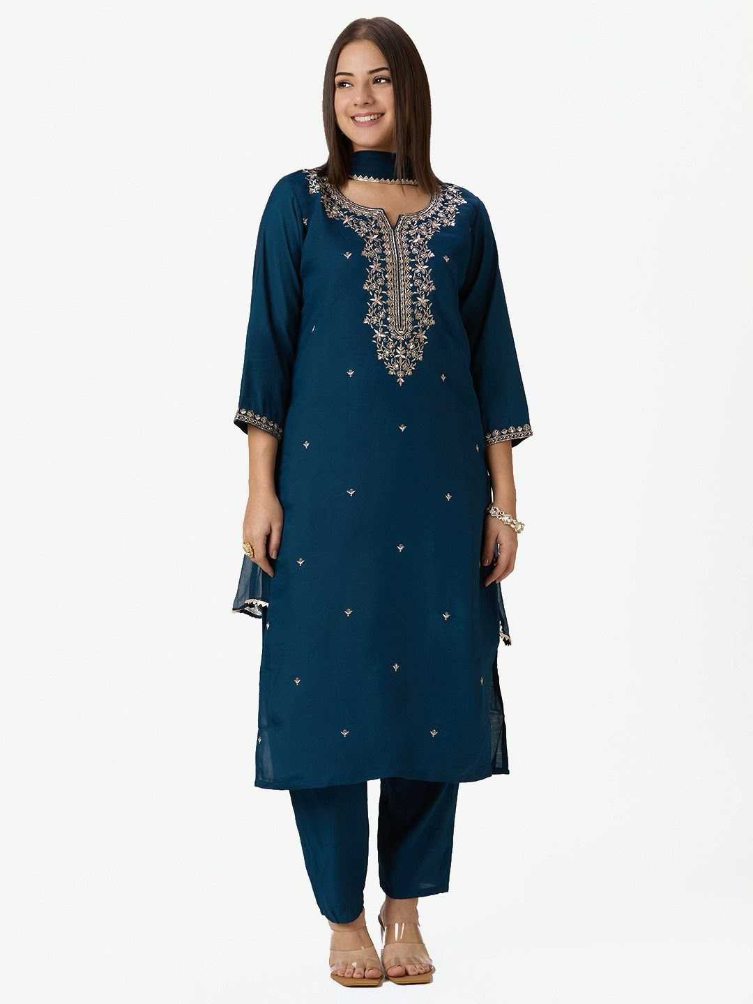 YNF Wholesale Heavy Roman Silk Embroidered Kurtis  | Surat Manufacturer