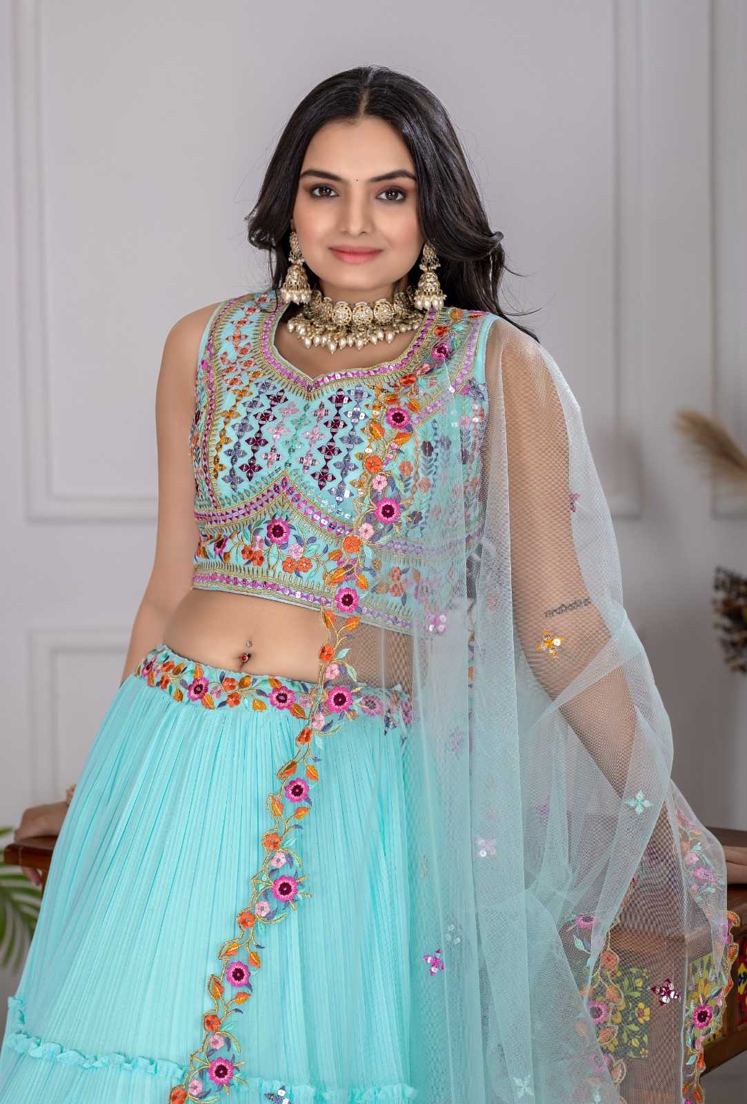 YNF Wholesale Faux Georgette Embroidered Lehenga  | Surat Manufacturer