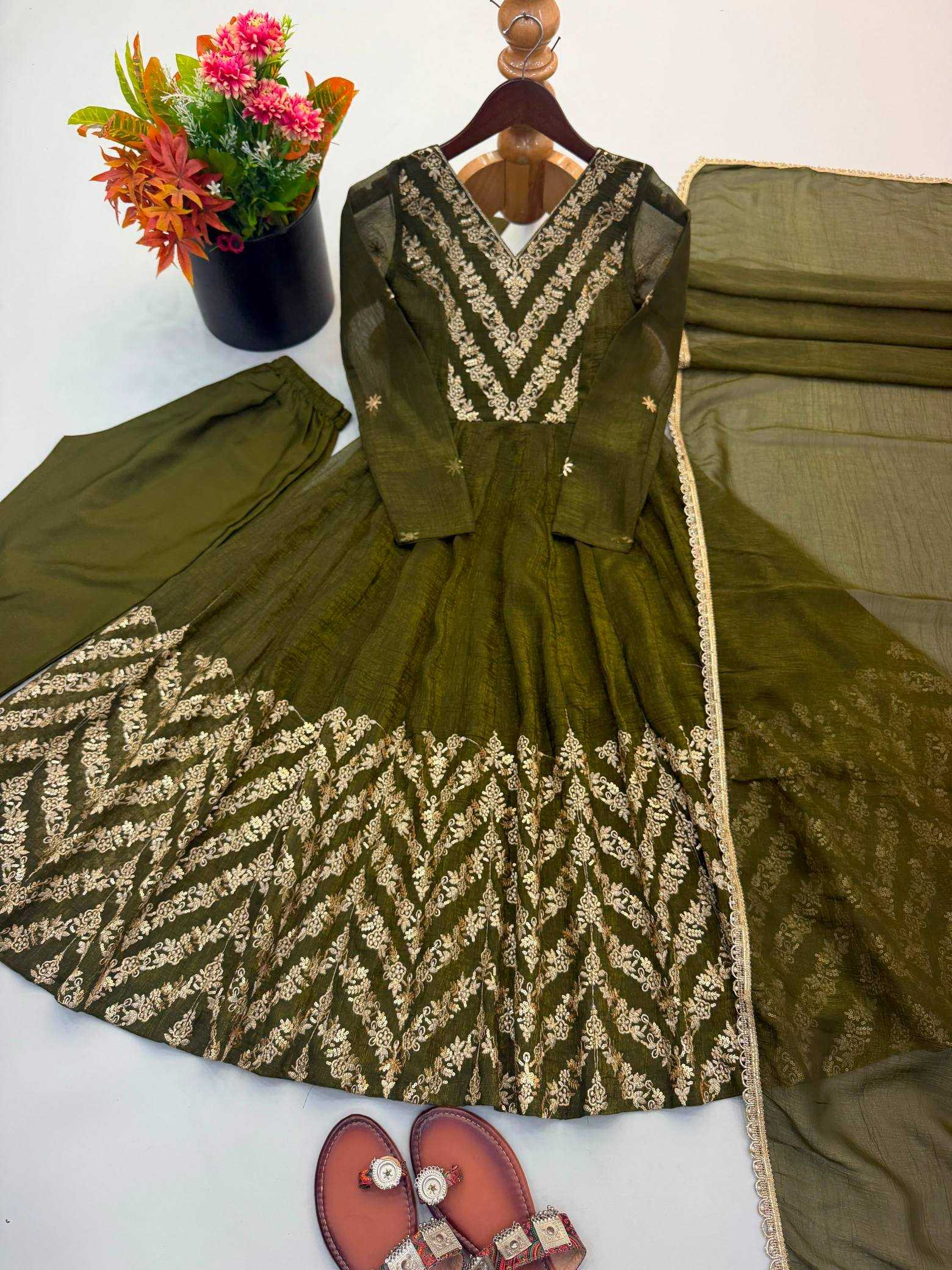 YNF Wholesale Crush Silk Embroidery Gowns  | Surat Manufacturer