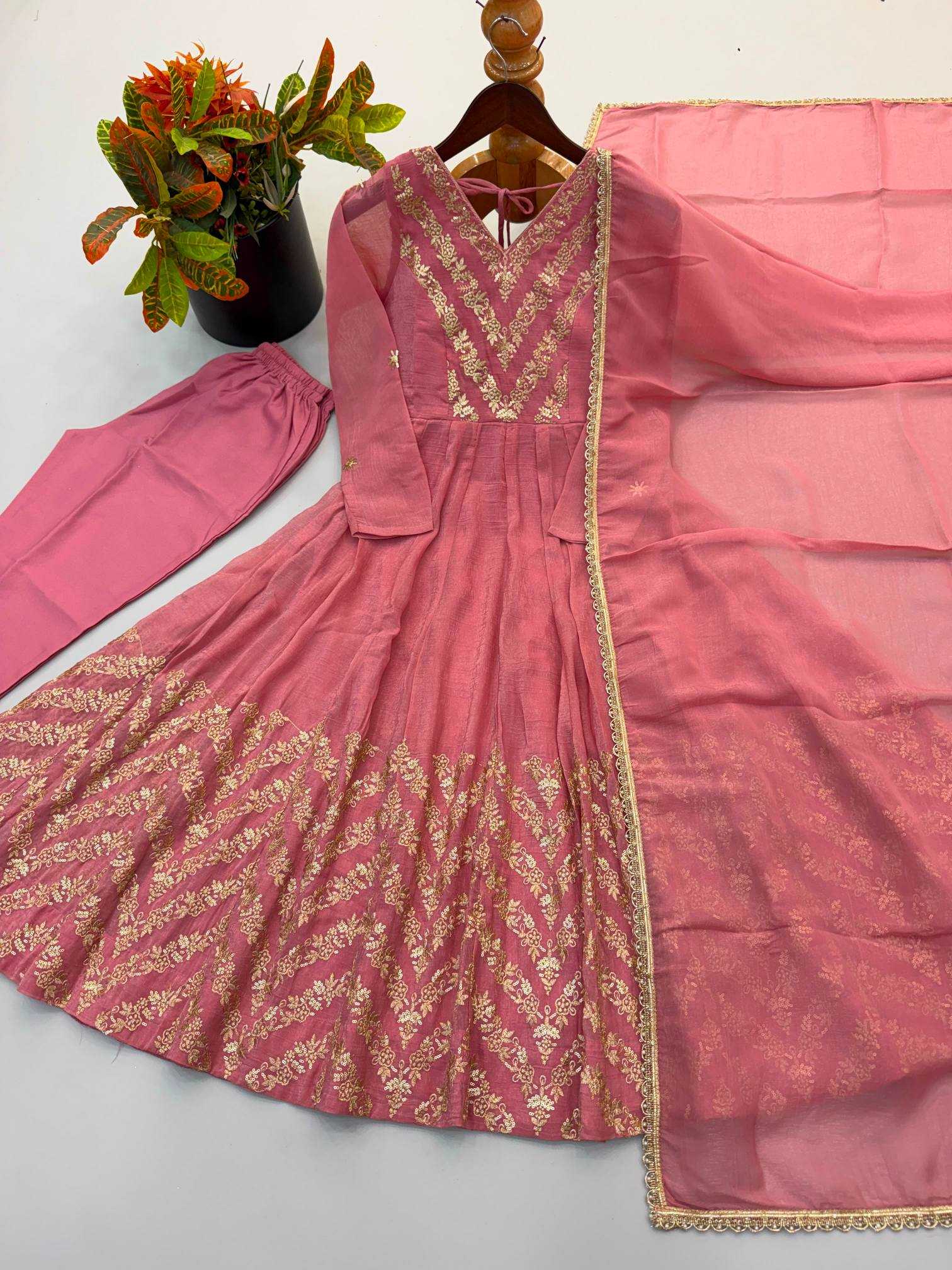 YNF Wholesale Crush Silk Embroidery Gowns  | Surat Manufacturer