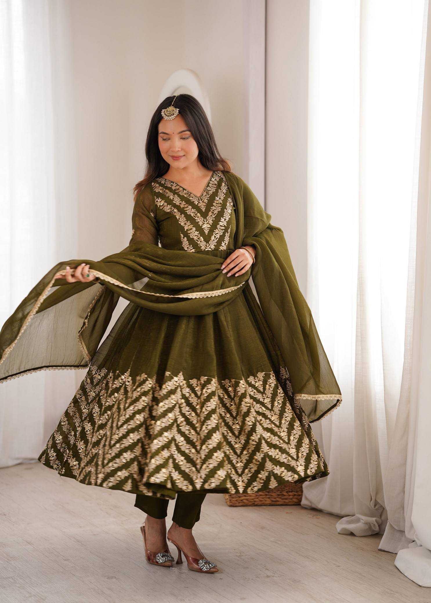 YNF Wholesale Crush Silk Embroidery Gowns  | Surat Manufacturer