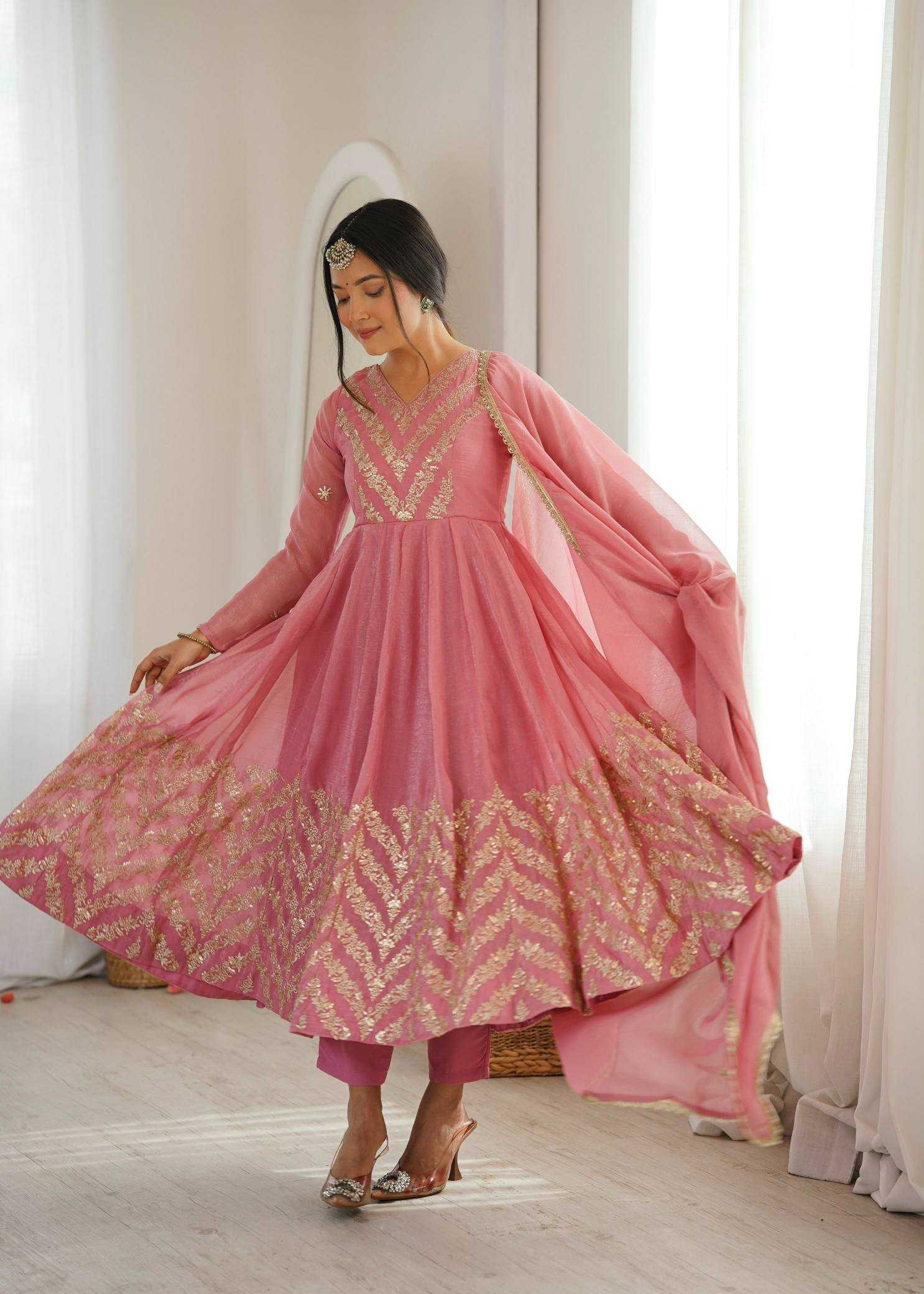 YNF Wholesale Crush Silk Embroidery Gowns  | Surat Manufacturer