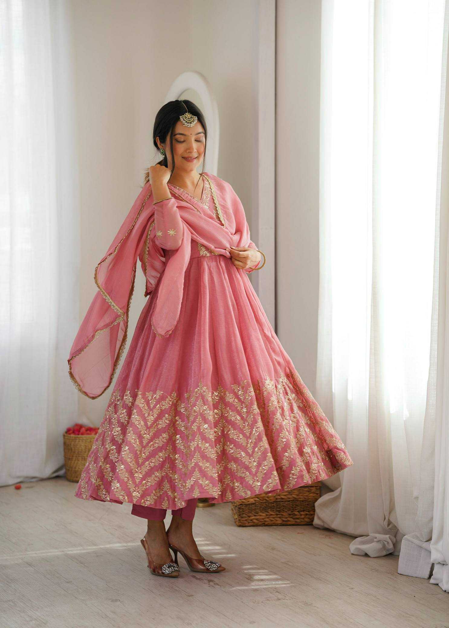 YNF Wholesale Crush Silk Embroidery Gowns  | Surat Manufacturer