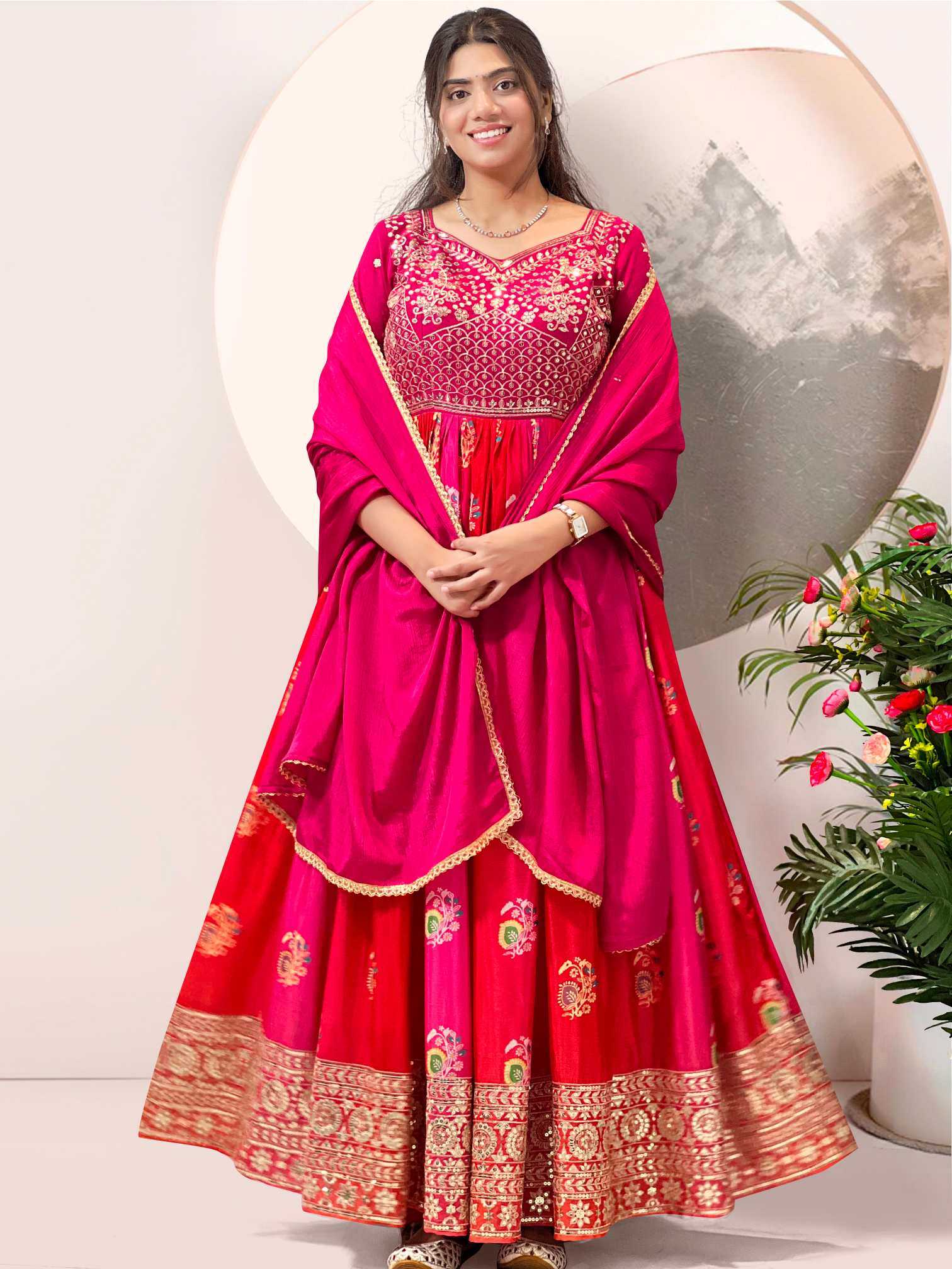 YNF Wholesale Satin Silk Printed Gowns  | Surat Manufacturer