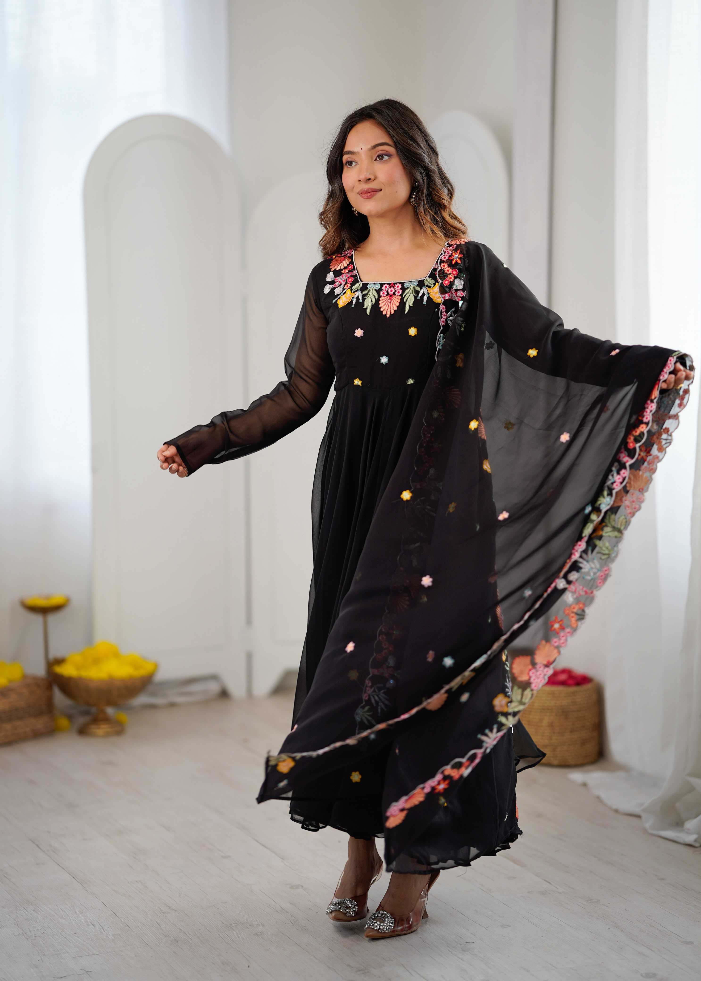 YNF Wholesale Faux Georgette Embroidery Gowns  | Surat Manufacturer