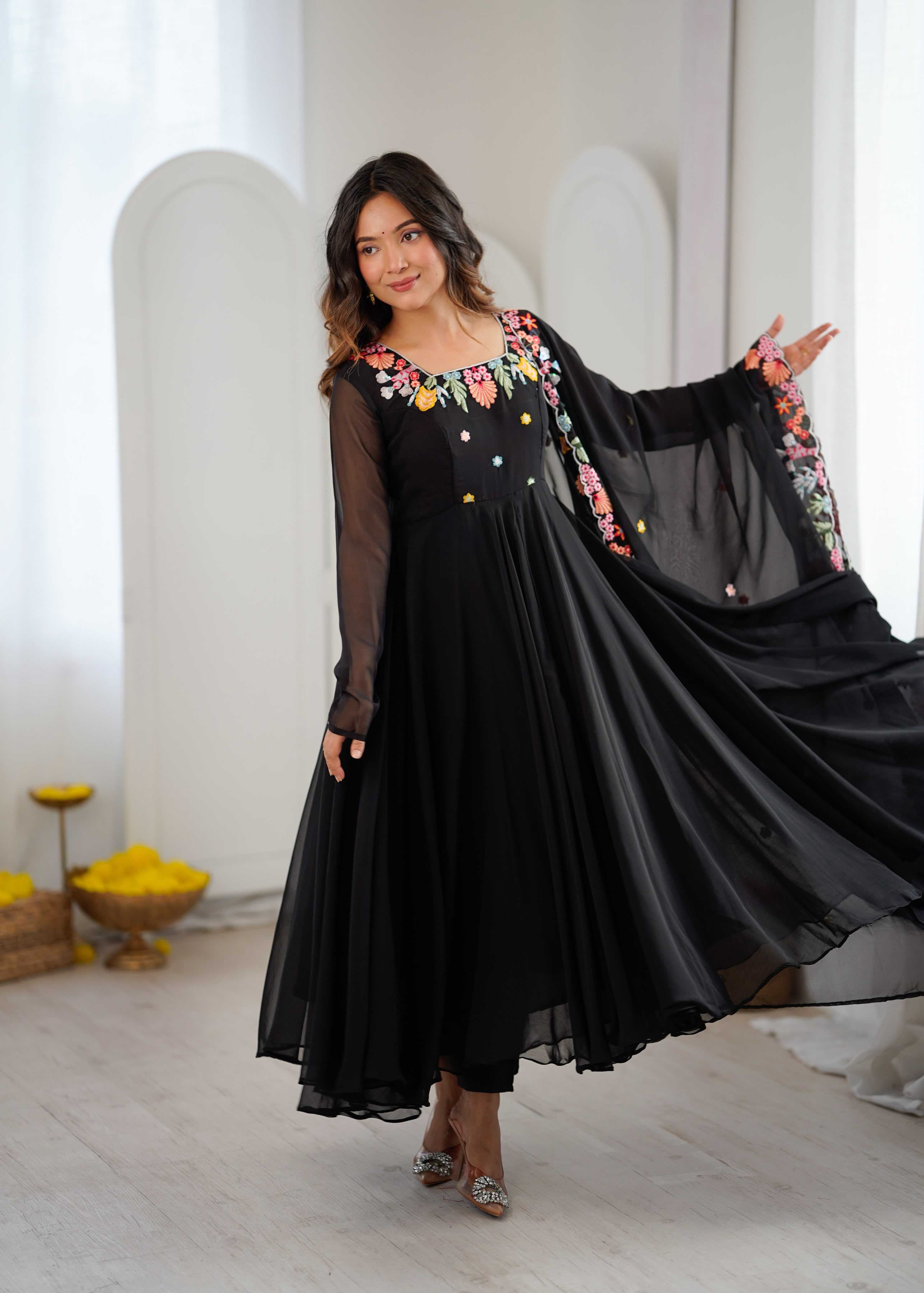 YNF Wholesale Faux Georgette Embroidery Gowns  | Surat Manufacturer