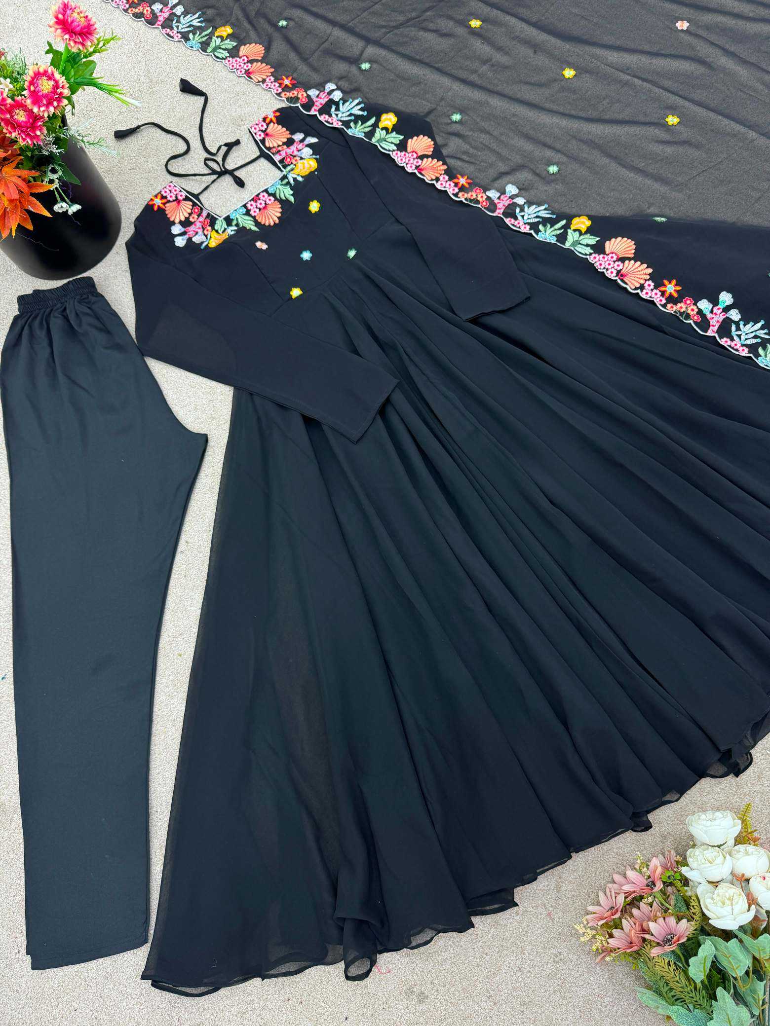 YNF Wholesale Faux Georgette Embroidery Gowns  | Surat Manufacturer
