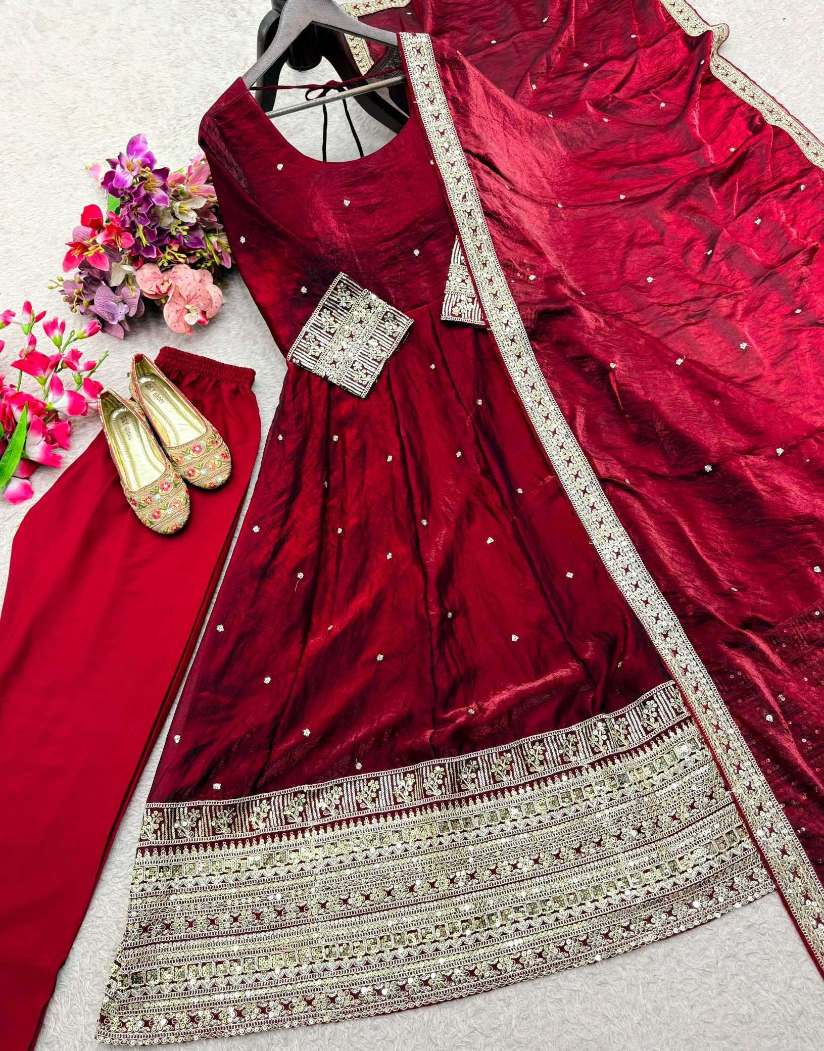 Keevaa Exporter  Satin Silk Embroidered Gown - YNF Online
