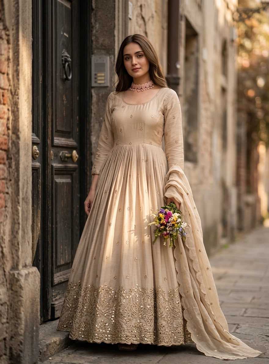 YNF Wholesale Chinon Silk Embroidery Gowns  | Surat Manufacturer