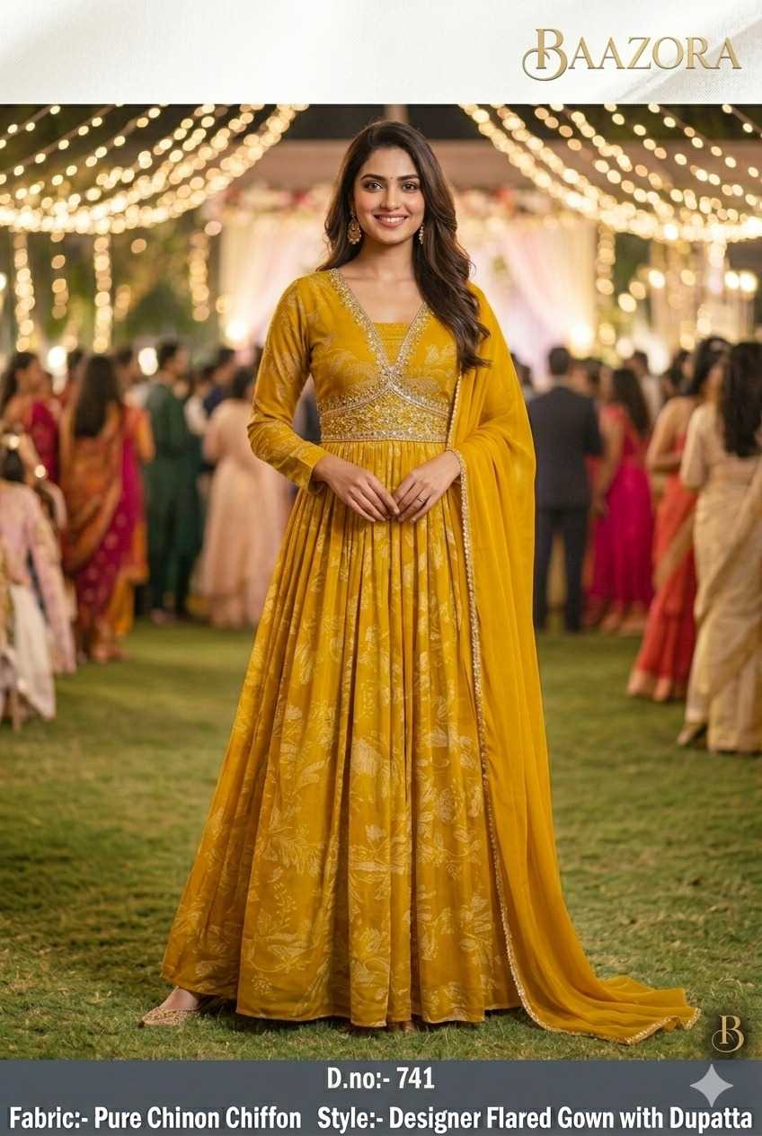 YNF Wholesale Chiffon Gown With Dupatta  | Surat Manufacturer