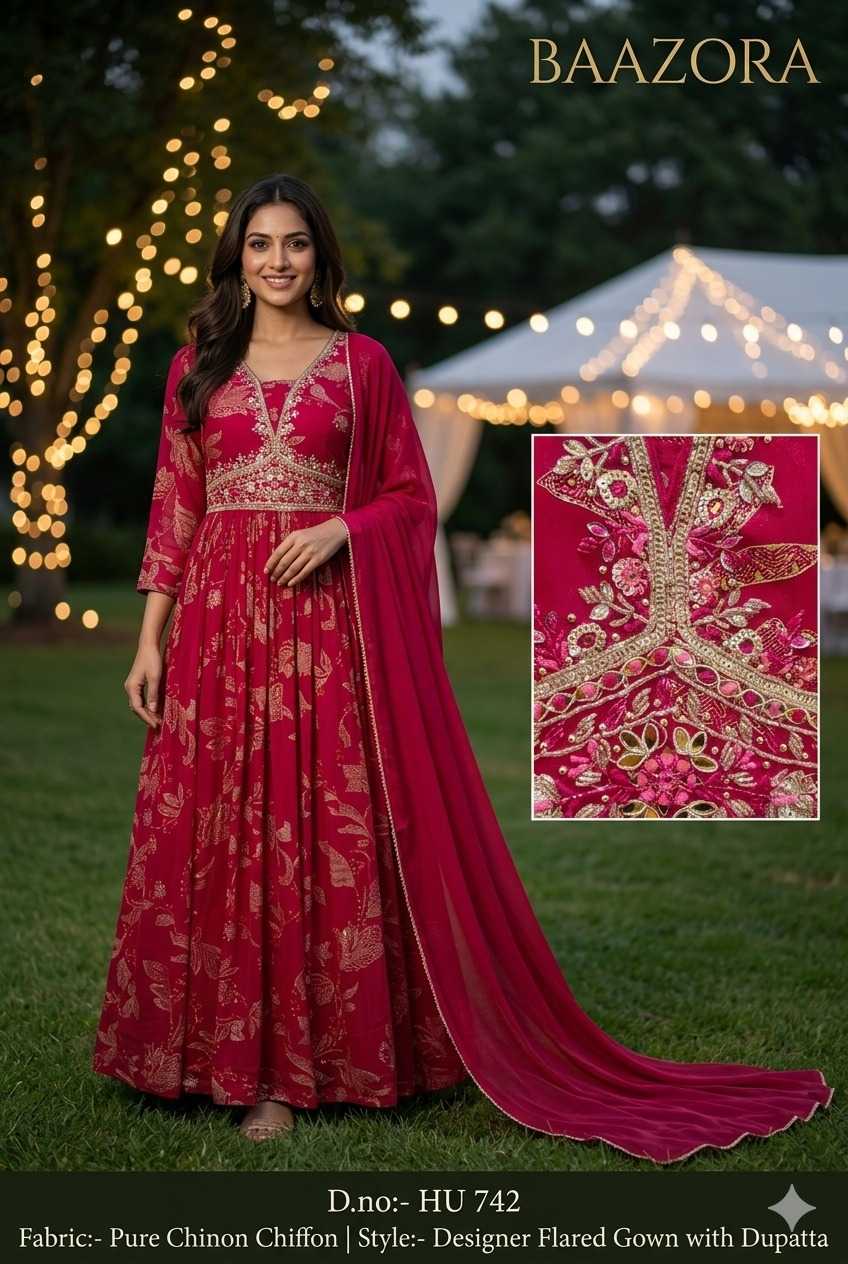 YNF Wholesale Chiffon Gown With Dupatta  | Surat Manufacturer