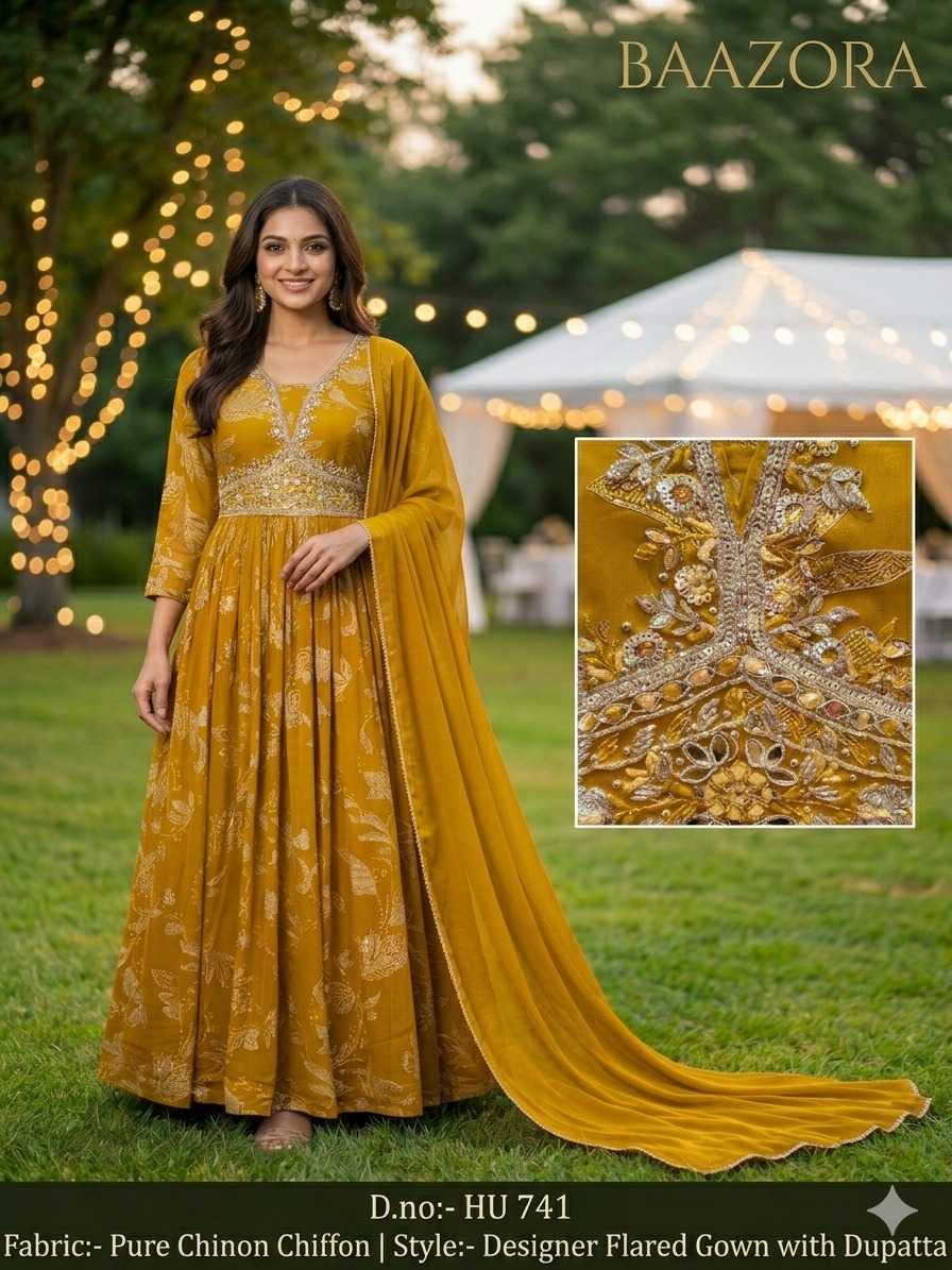 YNF Wholesale Chiffon Gown With Dupatta  | Surat Manufacturer