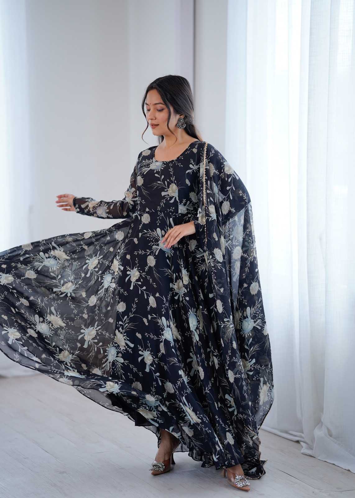 YNF Wholesale Georgette Printed Gowns  | Surat Manufacturer