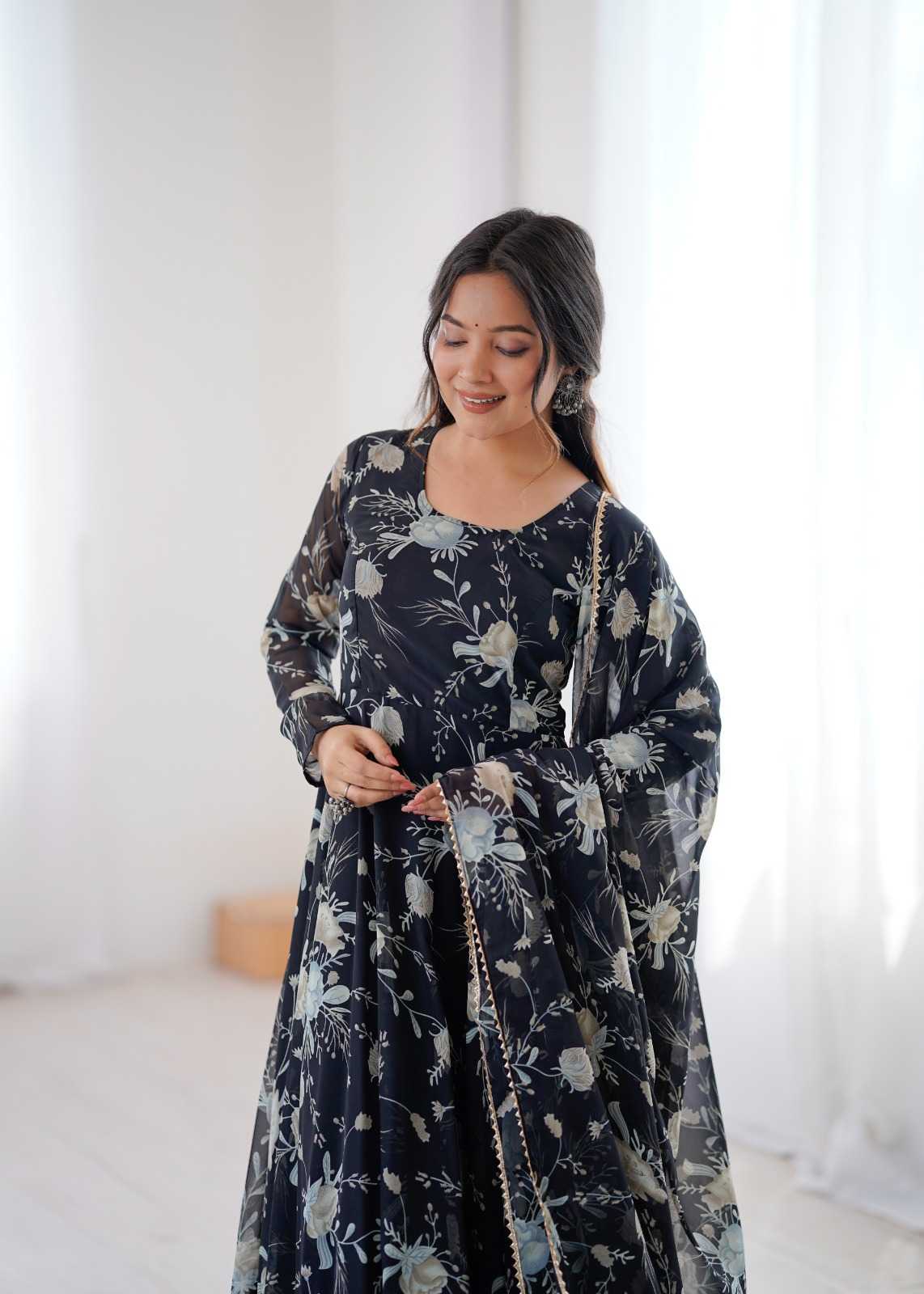 YNF Wholesale Georgette Printed Gowns  | Surat Manufacturer