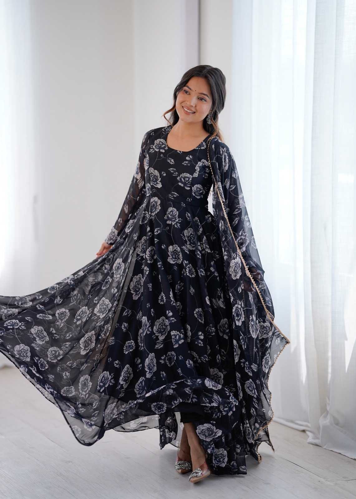 YNF Wholesale Georgette Printed Gowns  | Surat Manufacturer