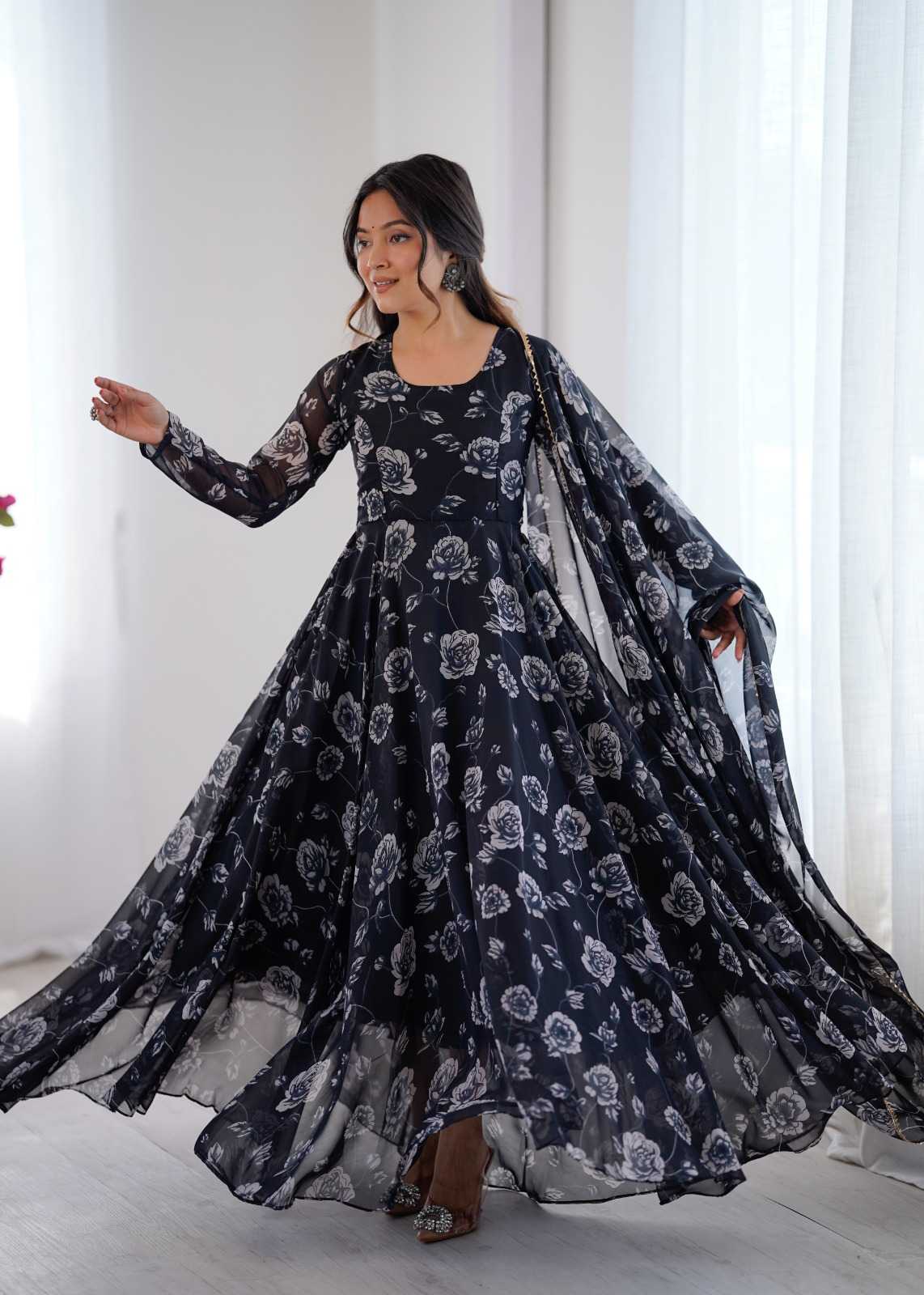 YNF Wholesale Georgette Printed Gowns  | Surat Manufacturer