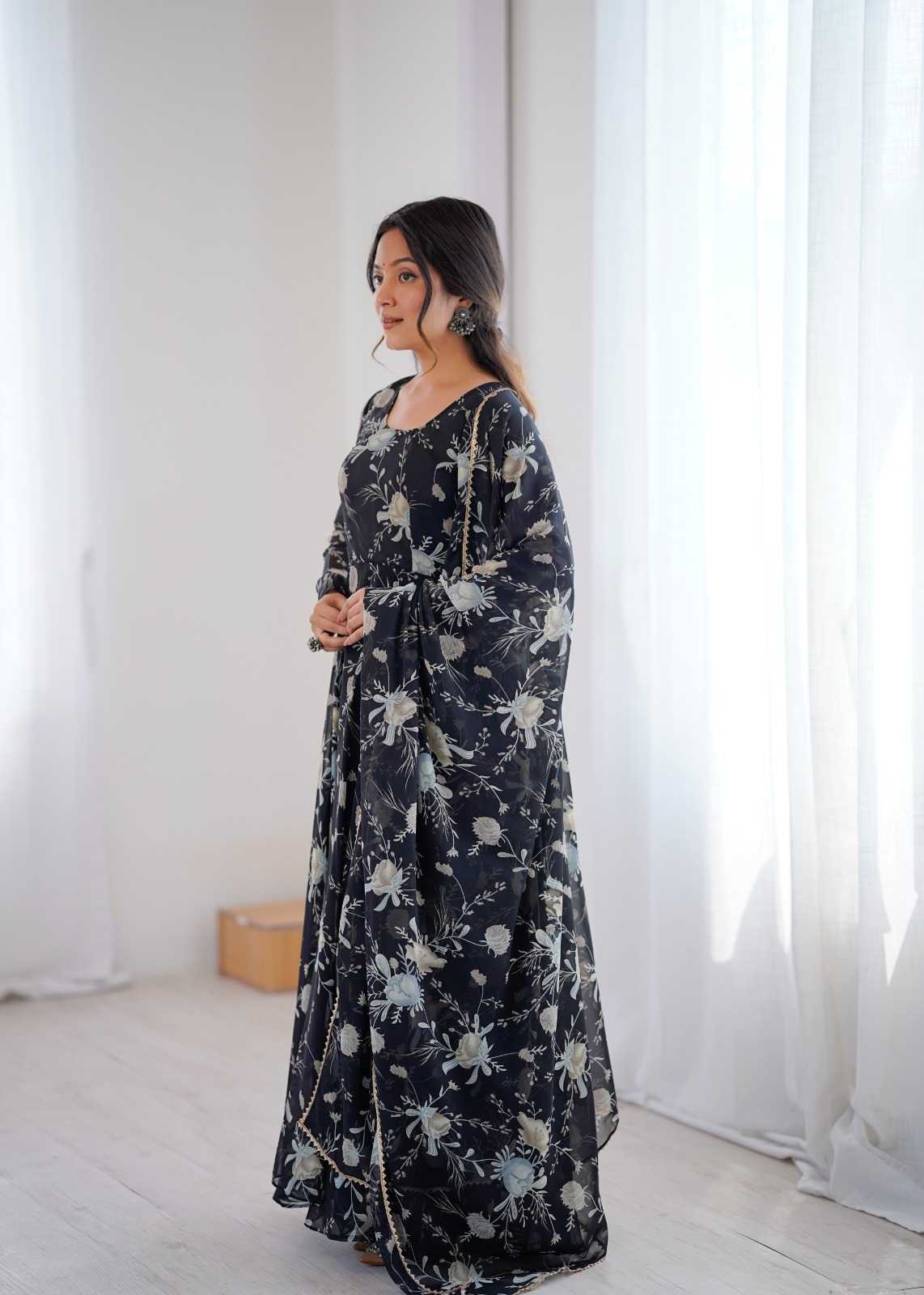 YNF Wholesale Georgette Printed Gowns  | Surat Manufacturer