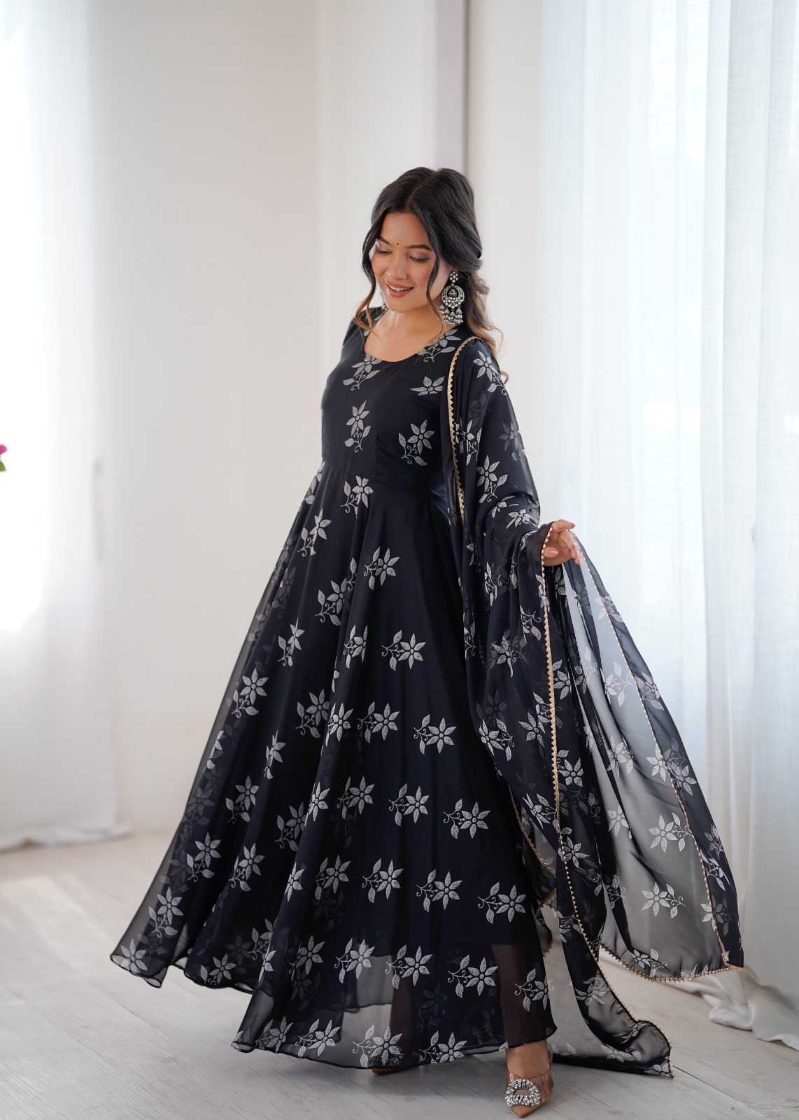 YNF Wholesale Georgette Printed Gowns  | Surat Manufacturer