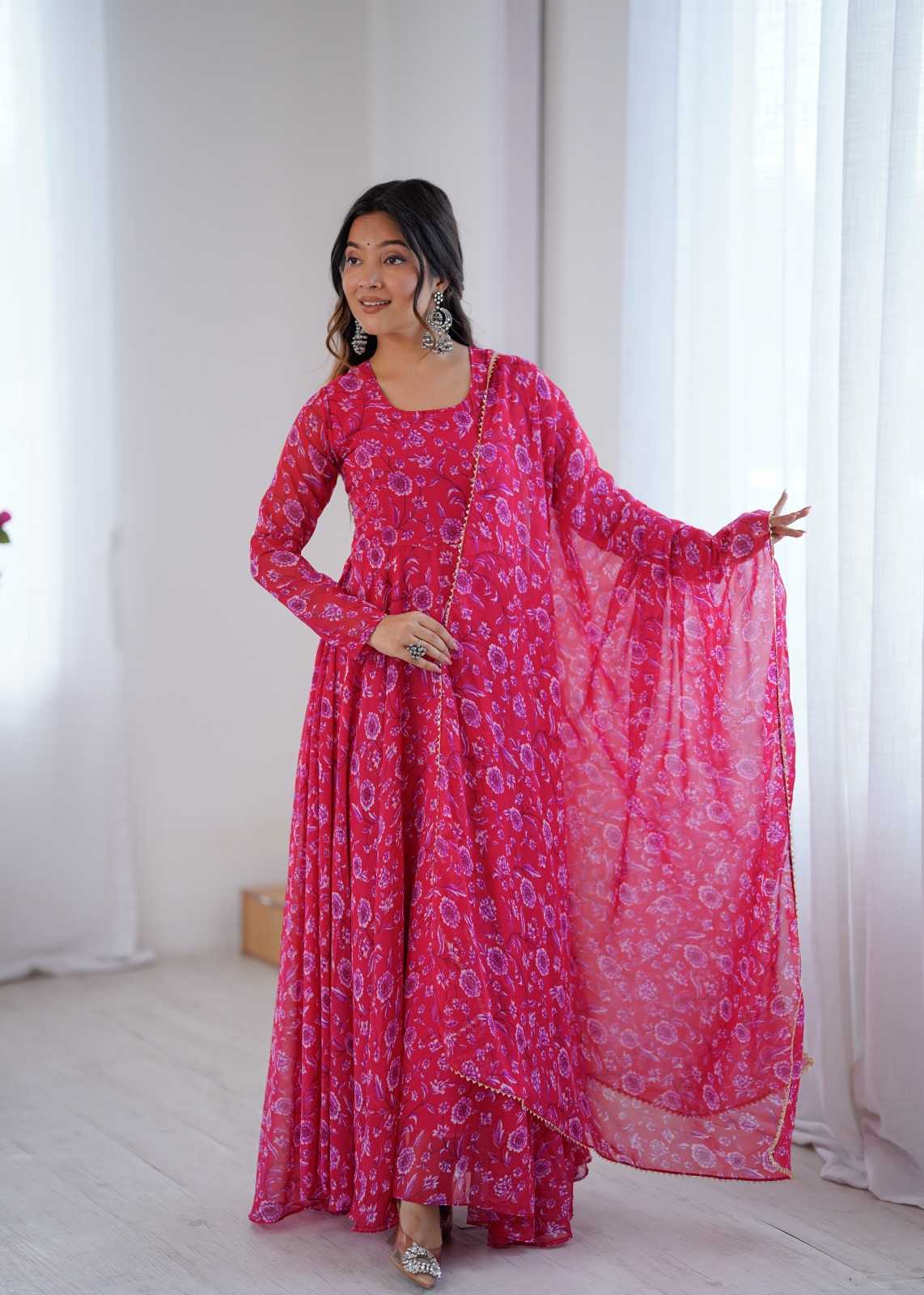 YNF Wholesale Georgette Printed Gowns  | Surat Manufacturer