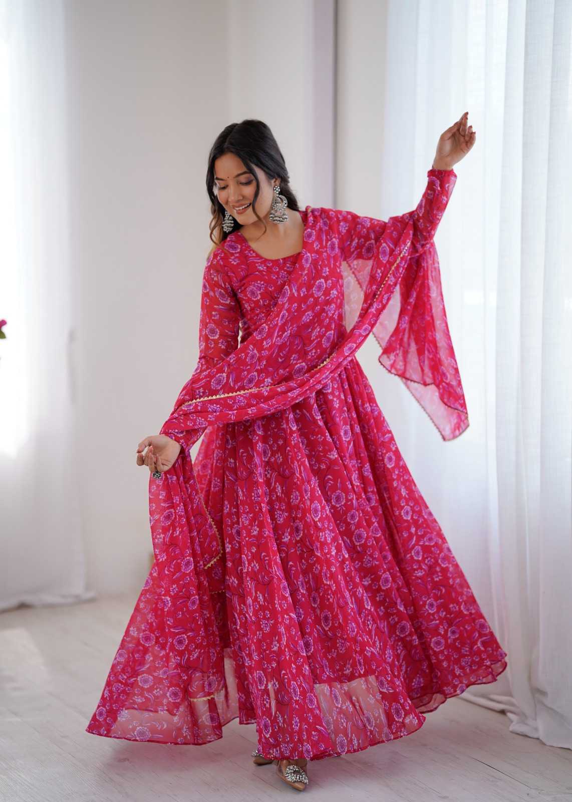 YNF Wholesale Georgette Printed Gowns  | Surat Manufacturer