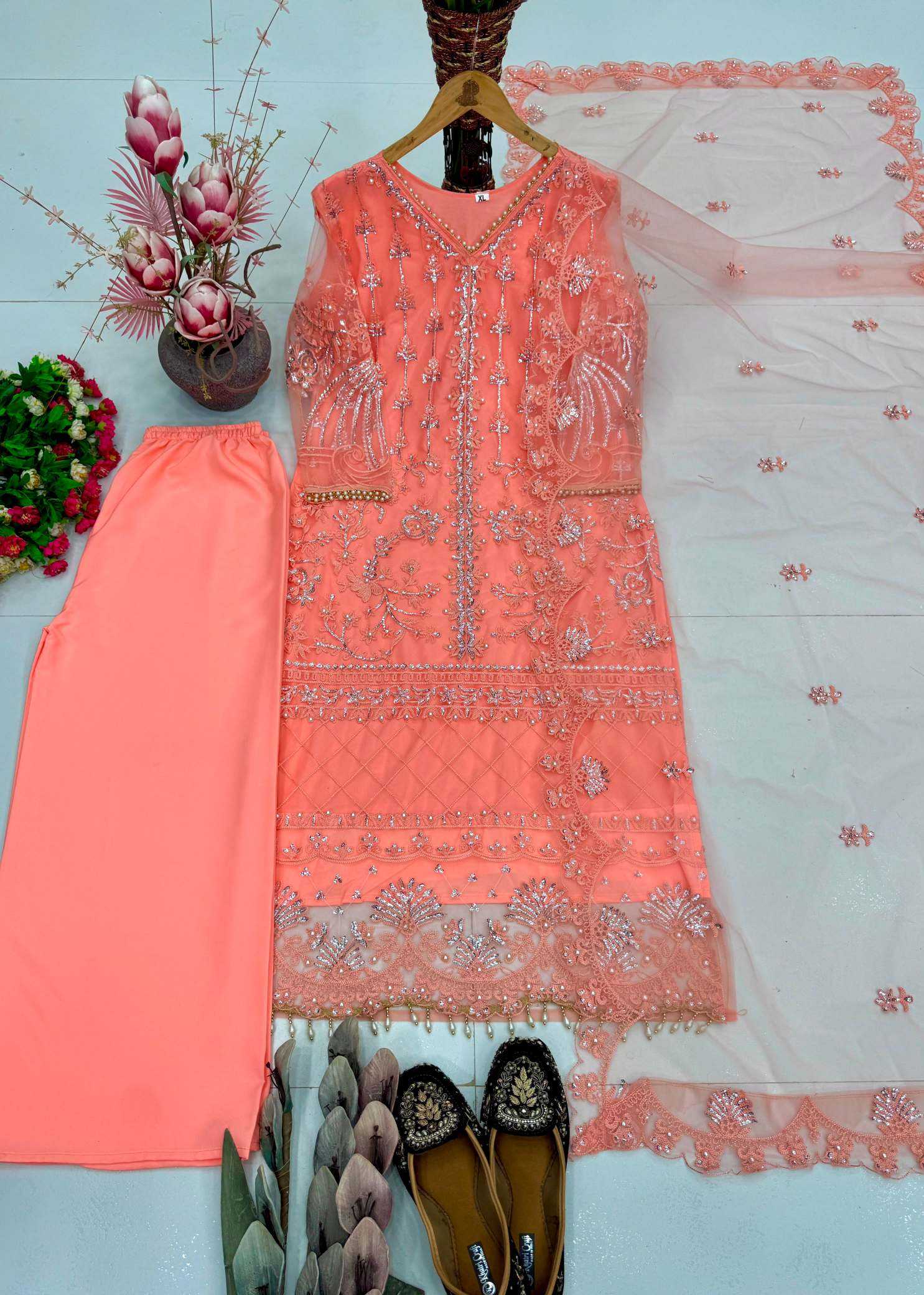 YNF Wholesale Soft Net Palazzo Suit  | Surat Manufacturer