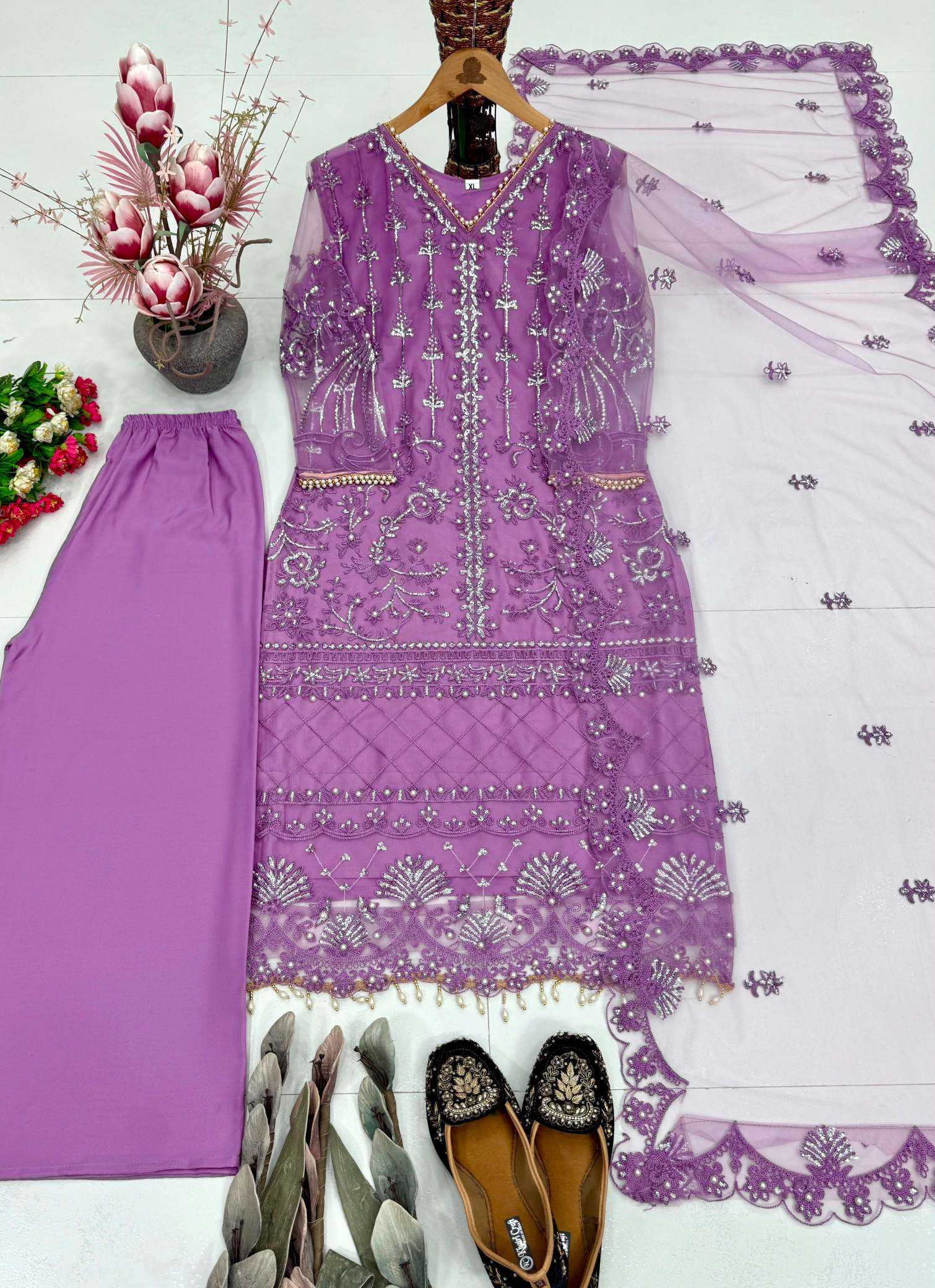 YNF Wholesale Soft Net Palazzo Suit  | Surat Manufacturer