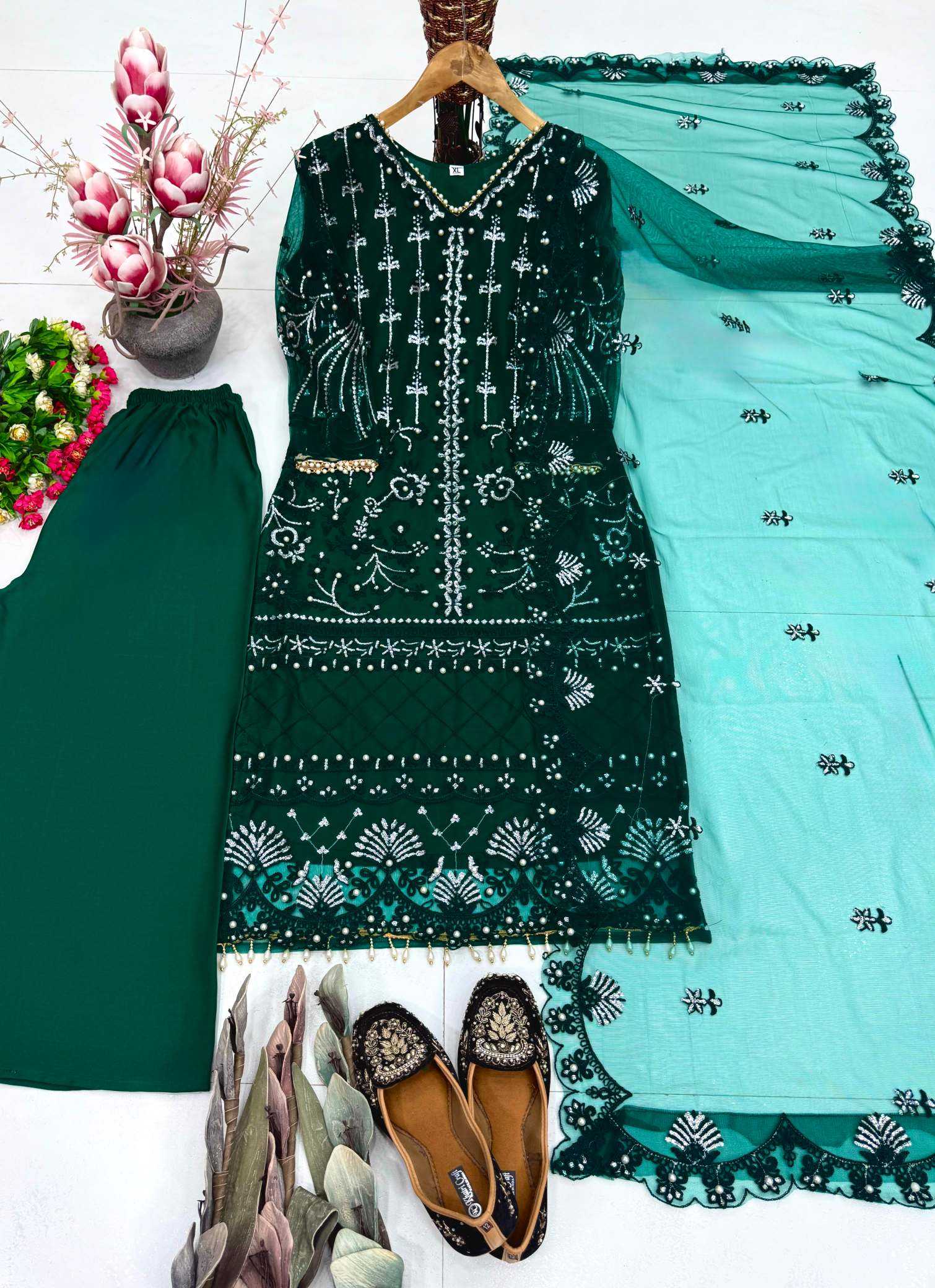 YNF Wholesale Soft Net Palazzo Suit  | Surat Manufacturer