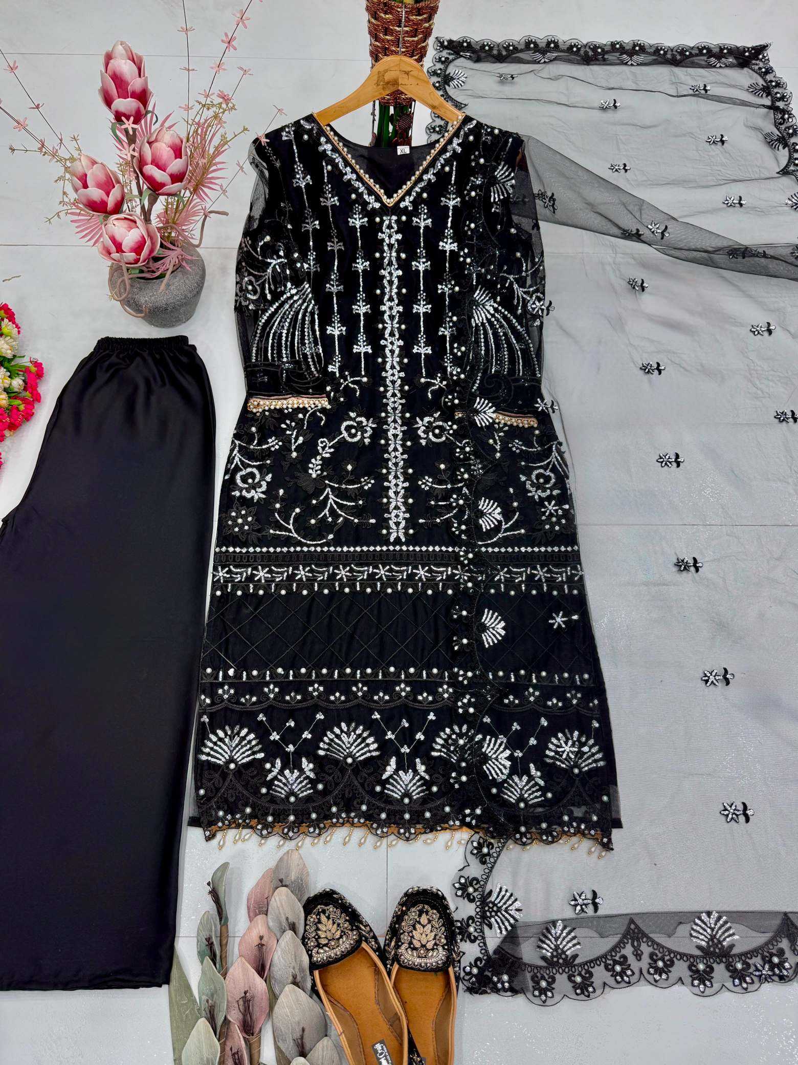 YNF Wholesale Soft Net Palazzo Suit  | Surat Manufacturer
