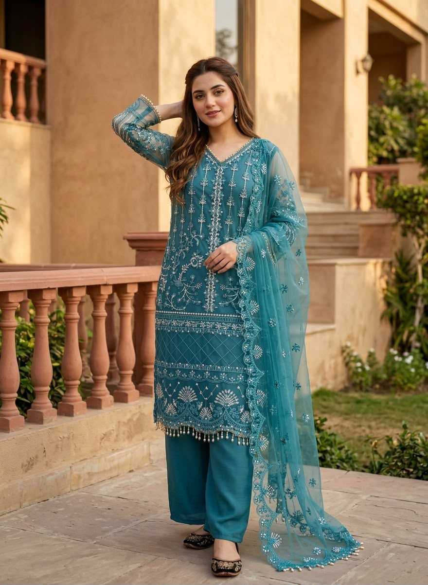 YNF Wholesale Soft Net Palazzo Suit  | Surat Manufacturer