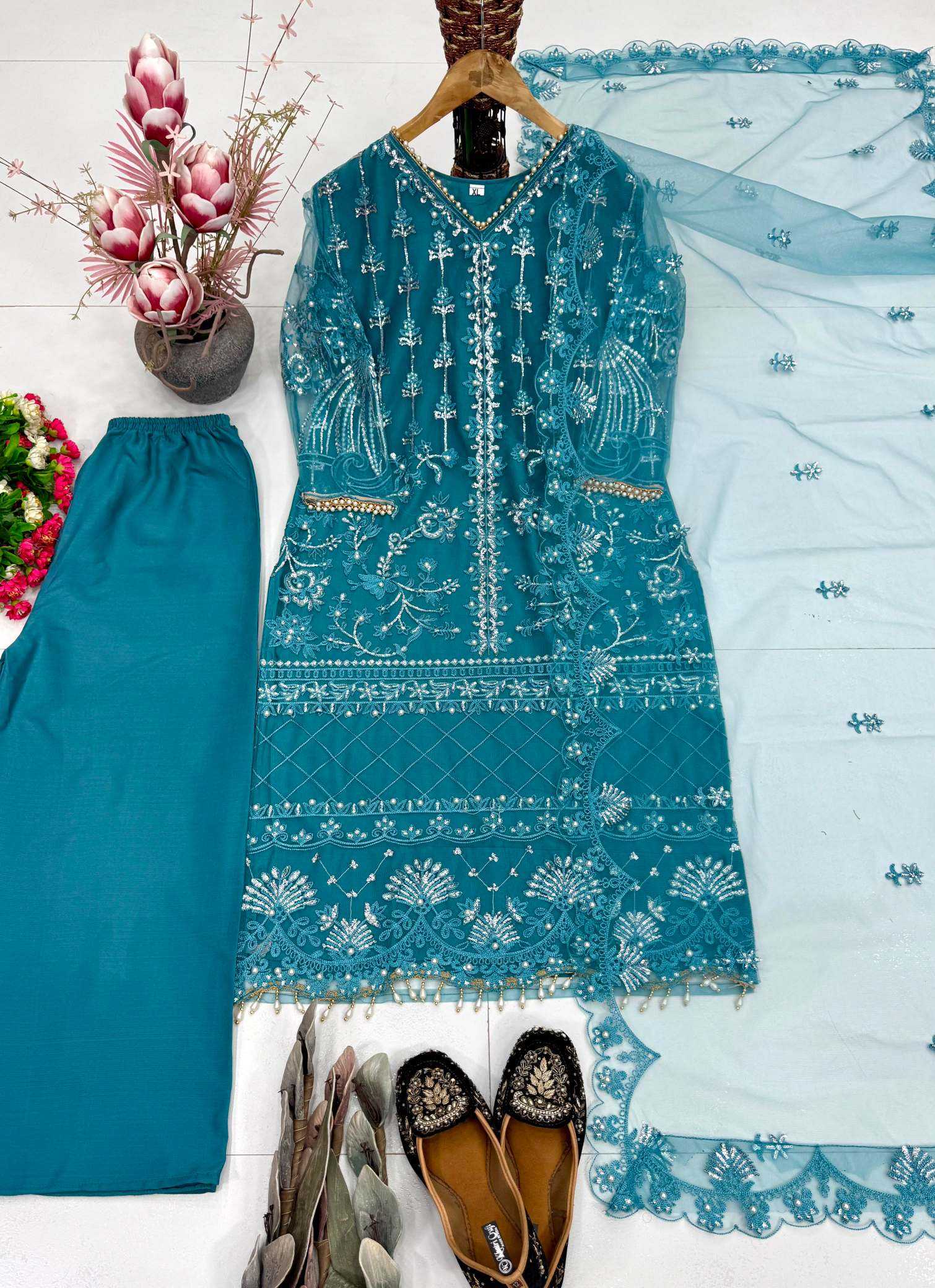 YNF Wholesale Soft Net Palazzo Suit  | Surat Manufacturer
