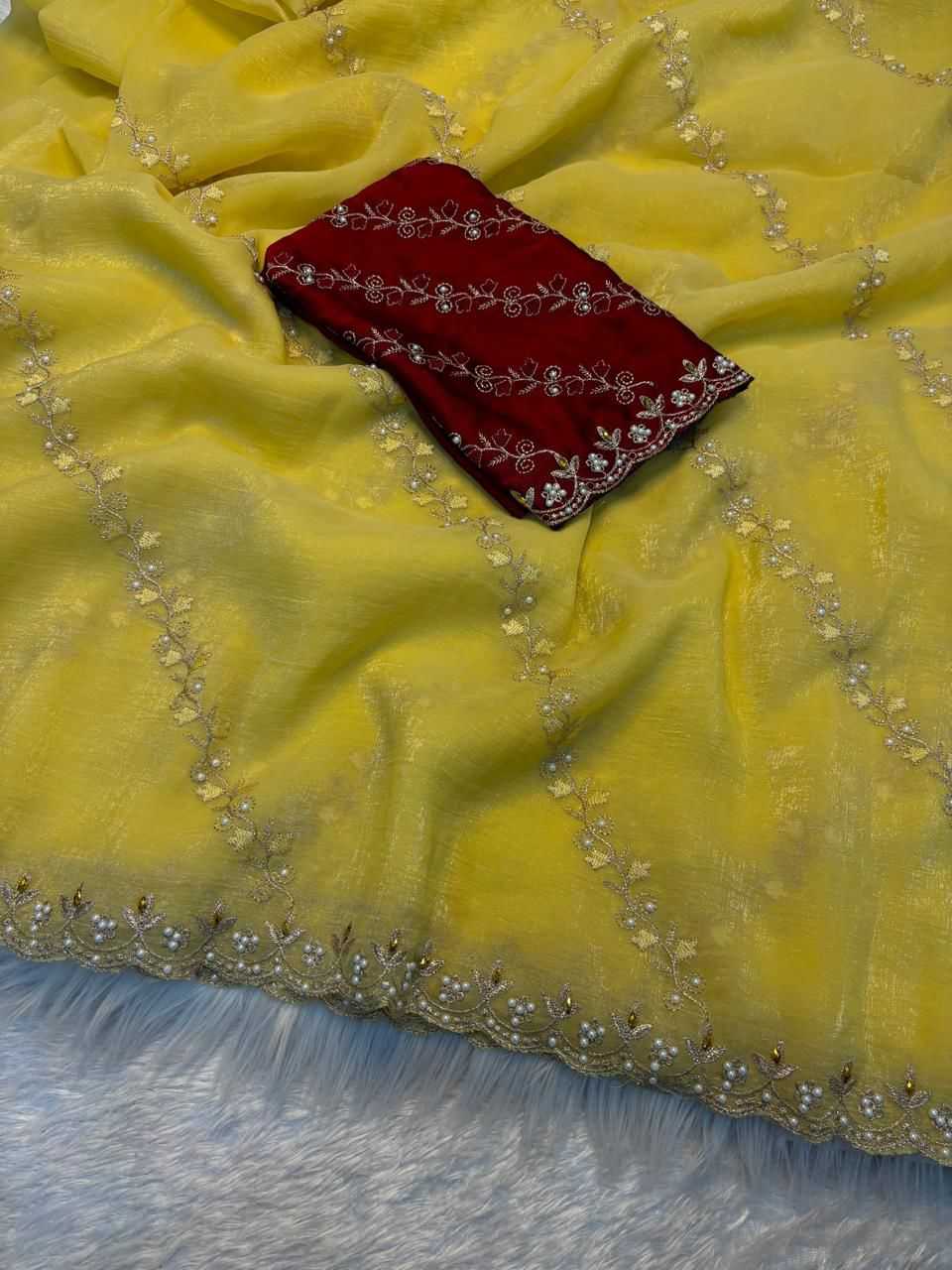 YNF Wholesale Crunchi Embroidered Sarees  | Surat Manufacturer