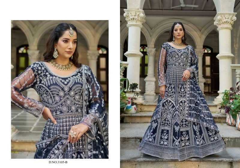 YNF Wholesale Butterfly Net Embroidery Gowns  | Surat Manufacturer
