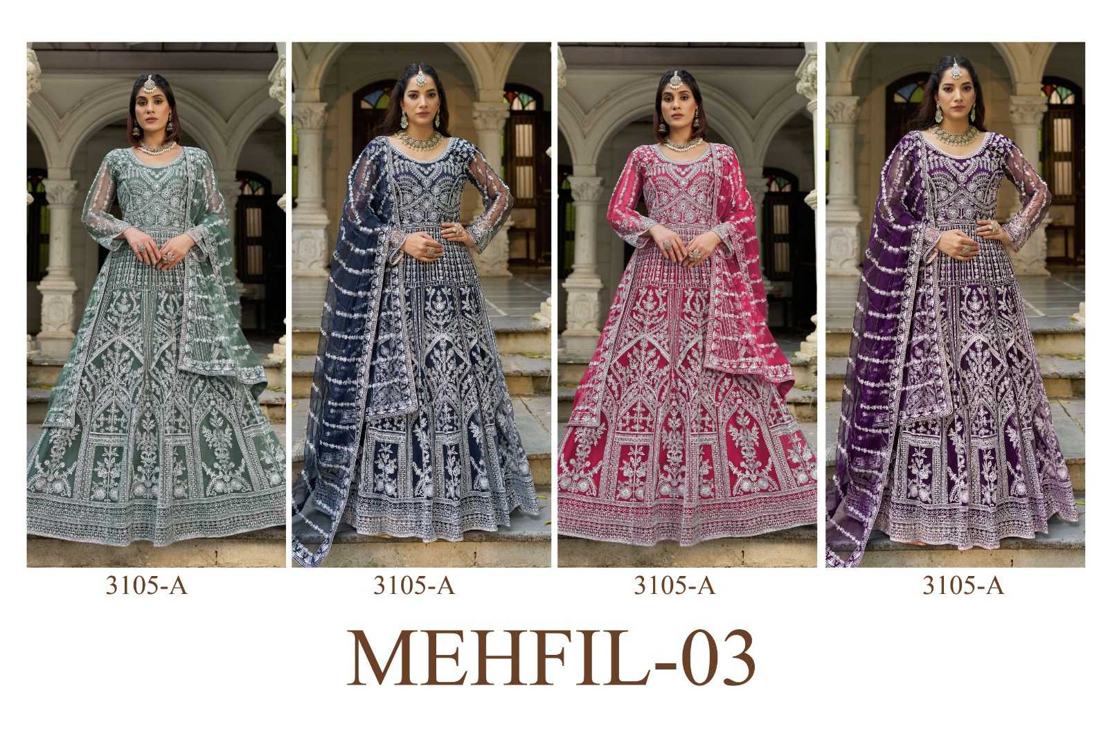 YNF Wholesale Butterfly Net Embroidery Gowns  | Surat Manufacturer