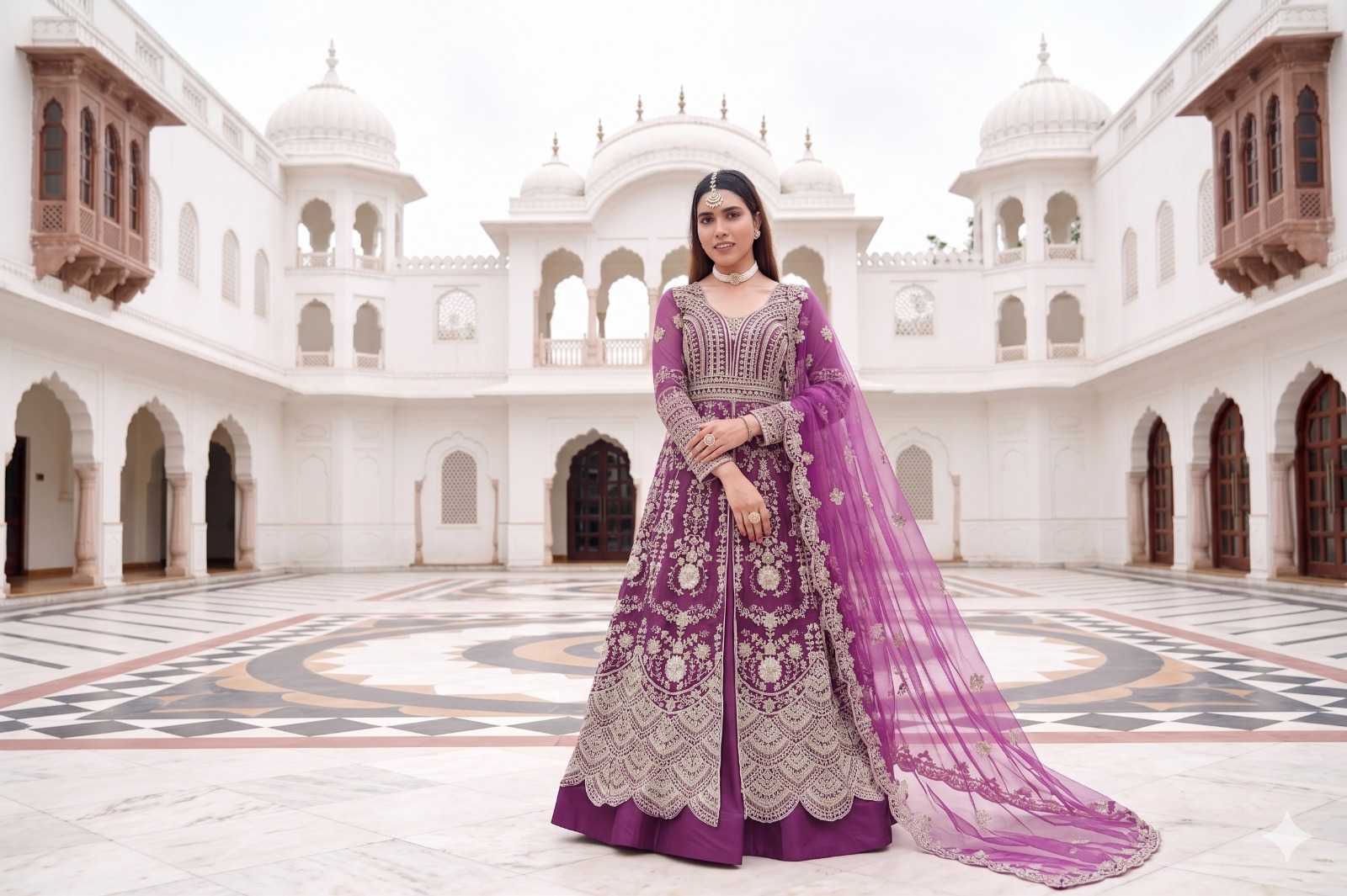 YNF Wholesale Butterfly Net Embroidery Gowns  | Surat Manufacturer