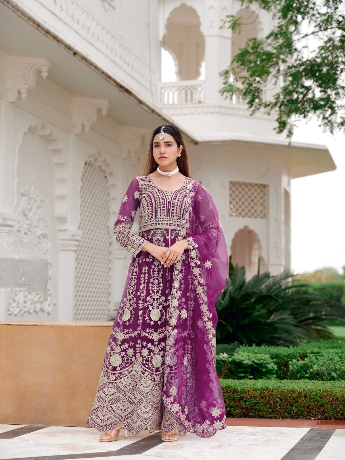 YNF Wholesale Butterfly Net Embroidery Gowns  | Surat Manufacturer